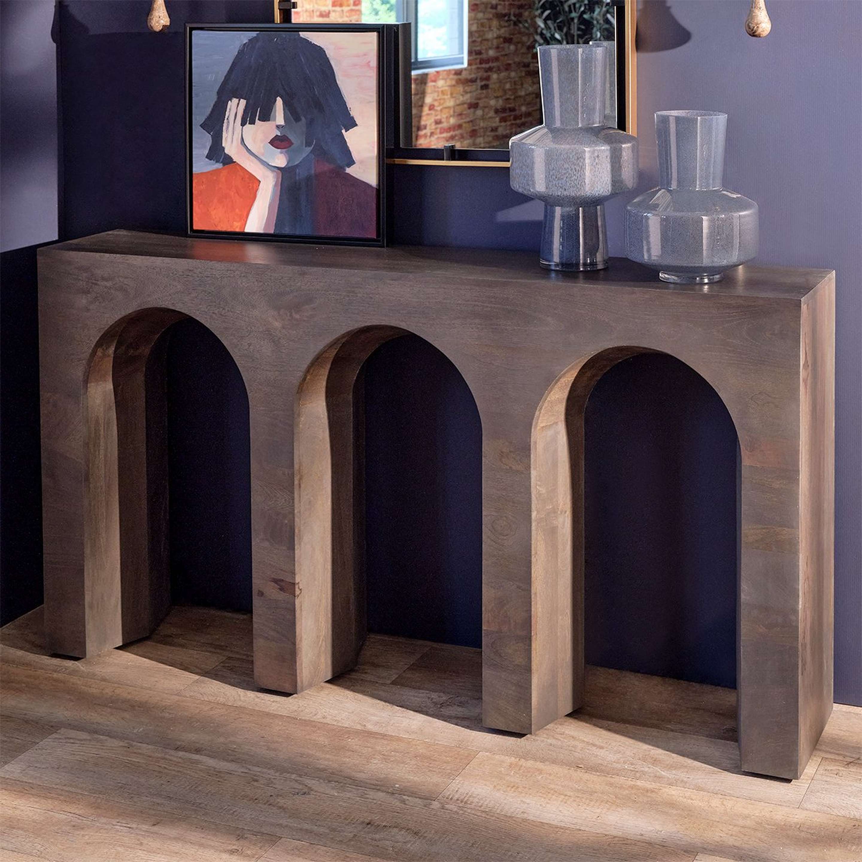 A Curvilinear Console Table with Brown color