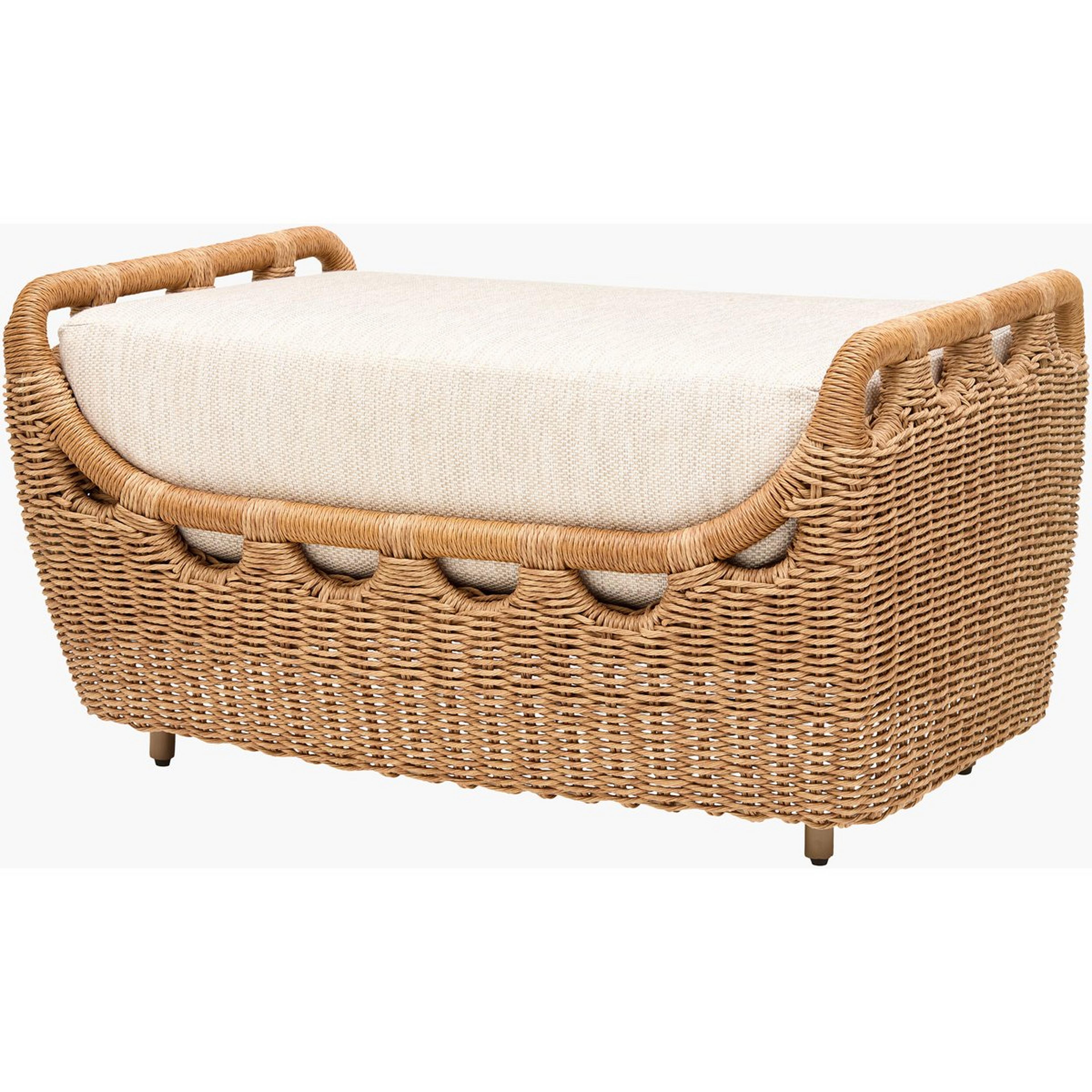 A Meadowbrook Outdoor Ottoman with Natural / Gray Upholstery color