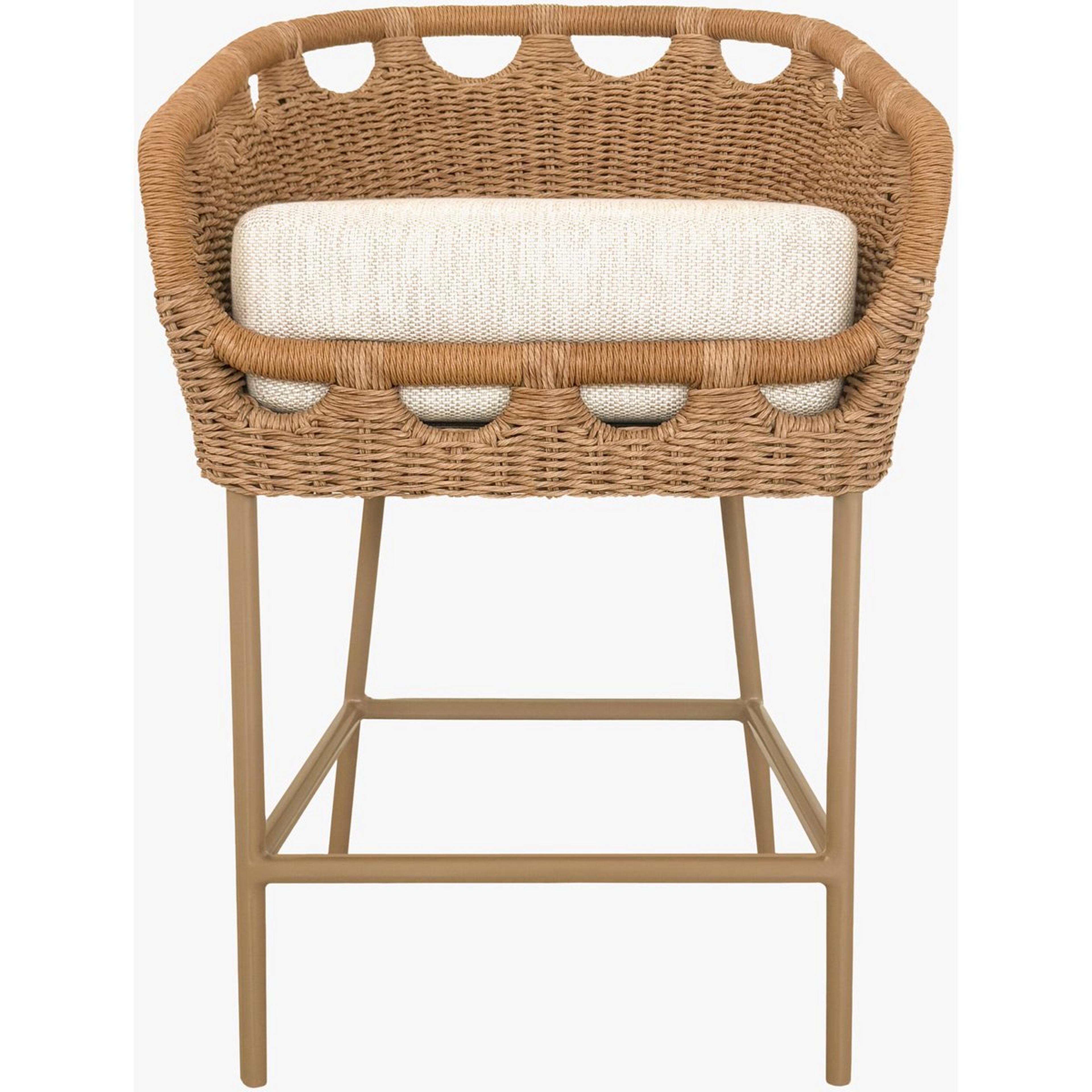 A Meadowbrook Outdoor Counter Stool with Natural / Gray Upholstery color