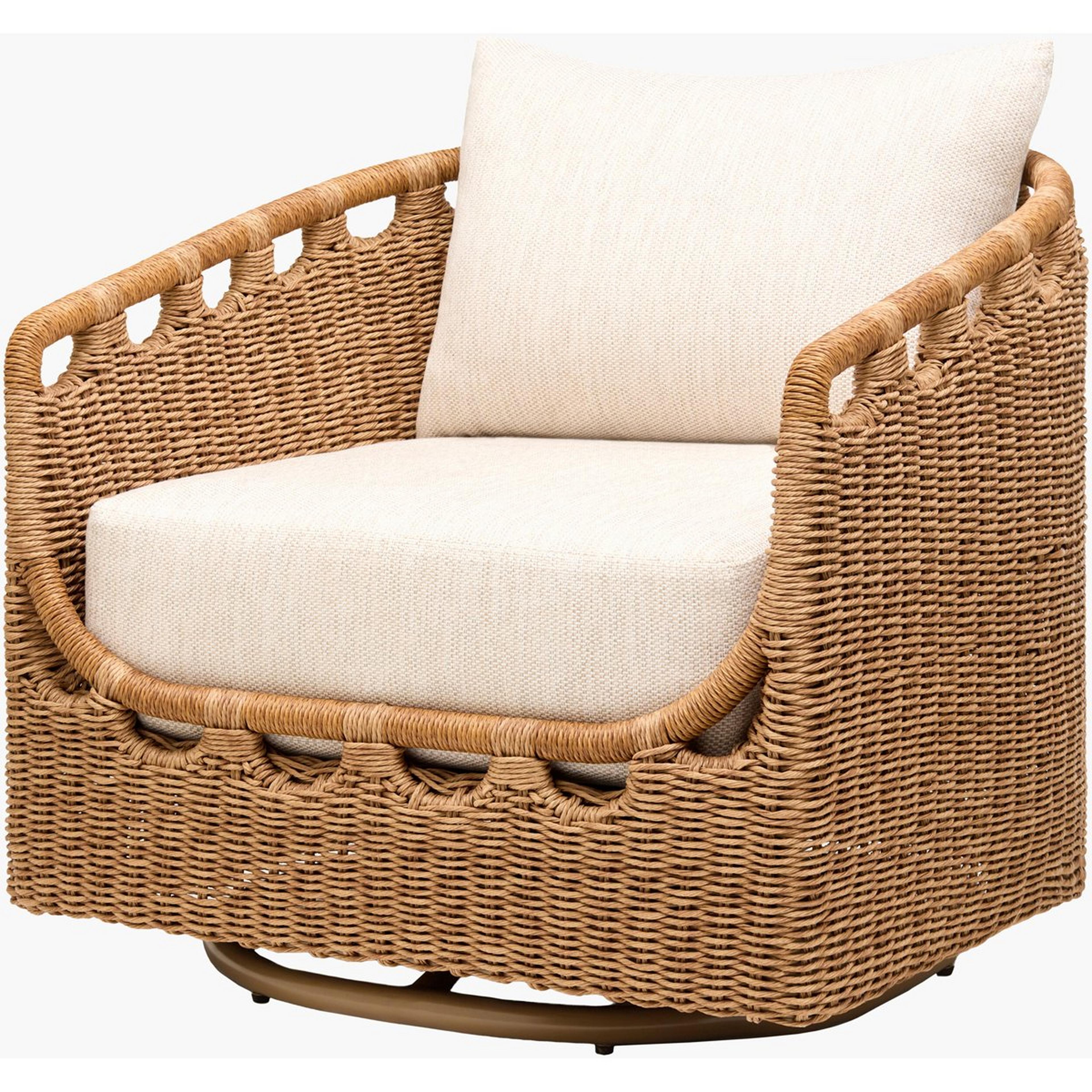A Meadowbrook Outdoor Accent Chair with Natural / Gray Upholstery color
