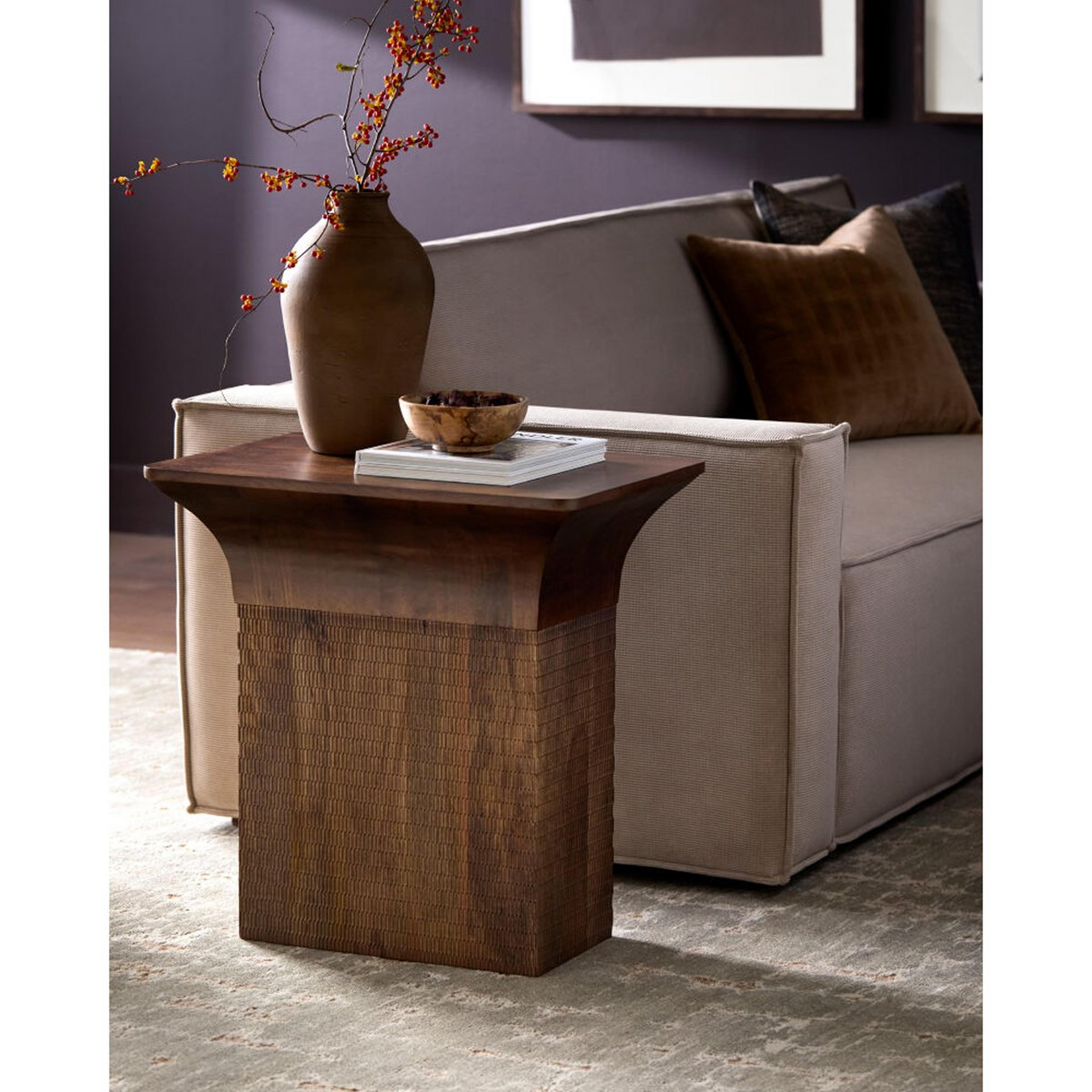A Saoirse End Table with Dark Wood color
