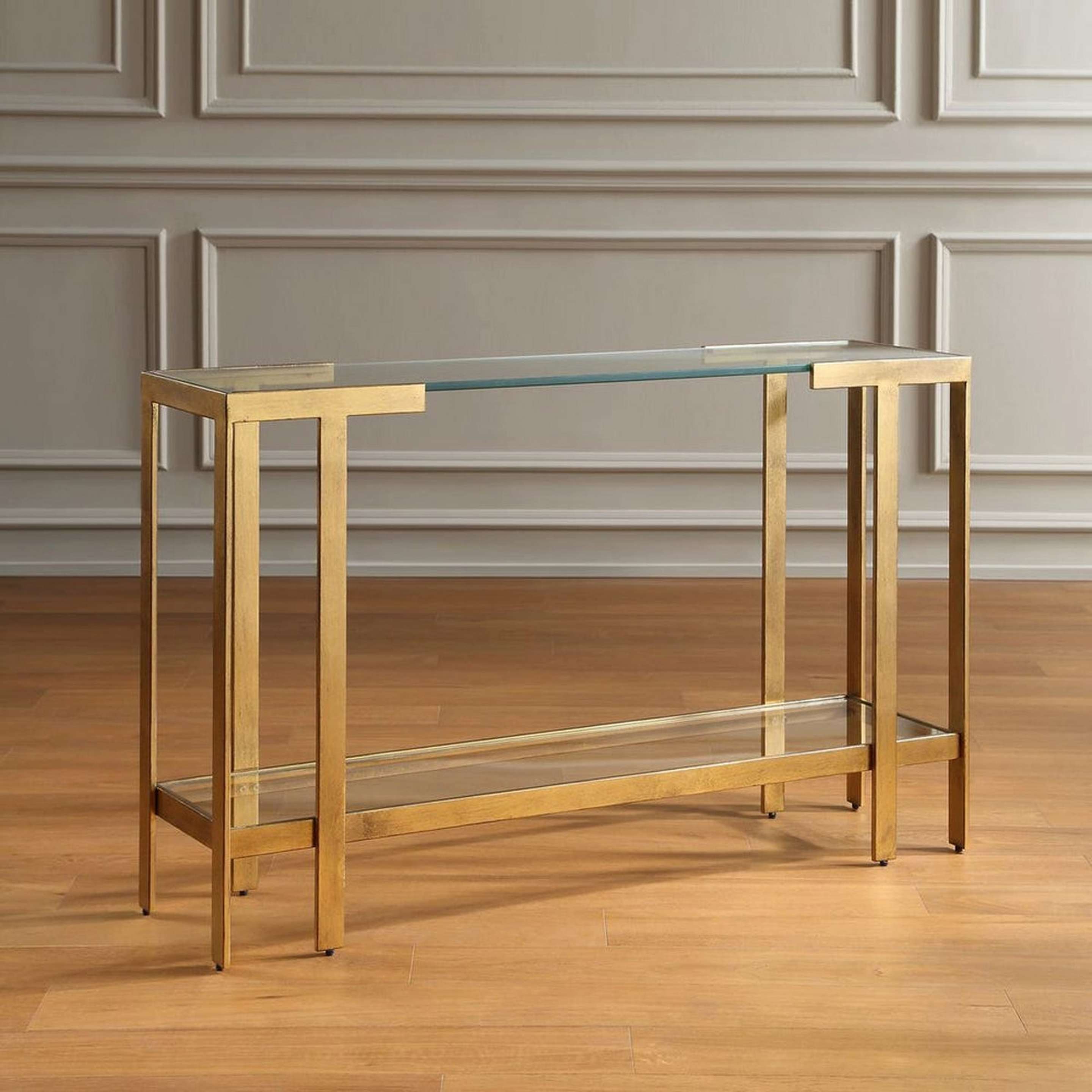 A Cityscape Console Table with Gold Leaf / Clear Glass color