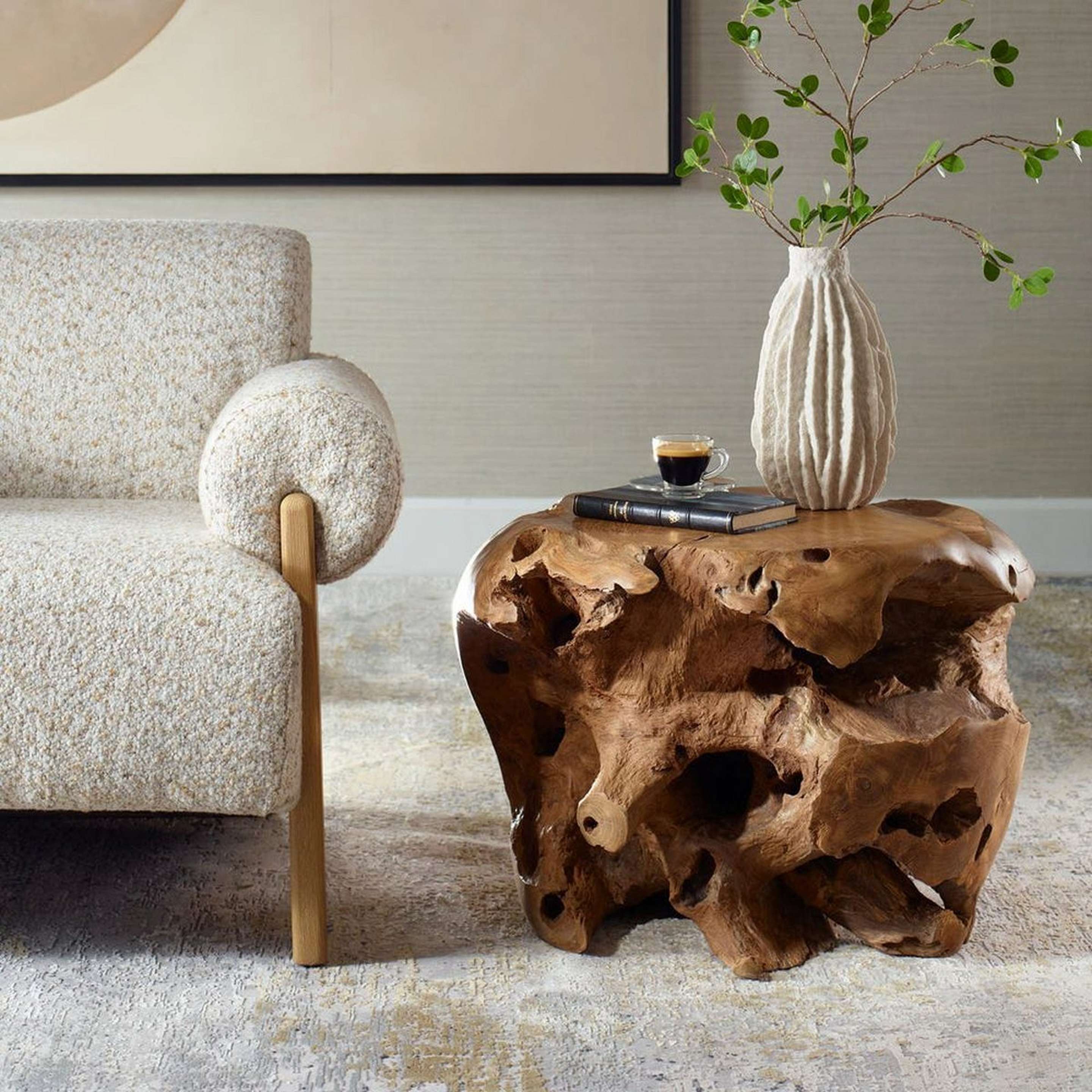 A Harcourt Indoor / Outdoor Side Table with Natural Teak Wood color