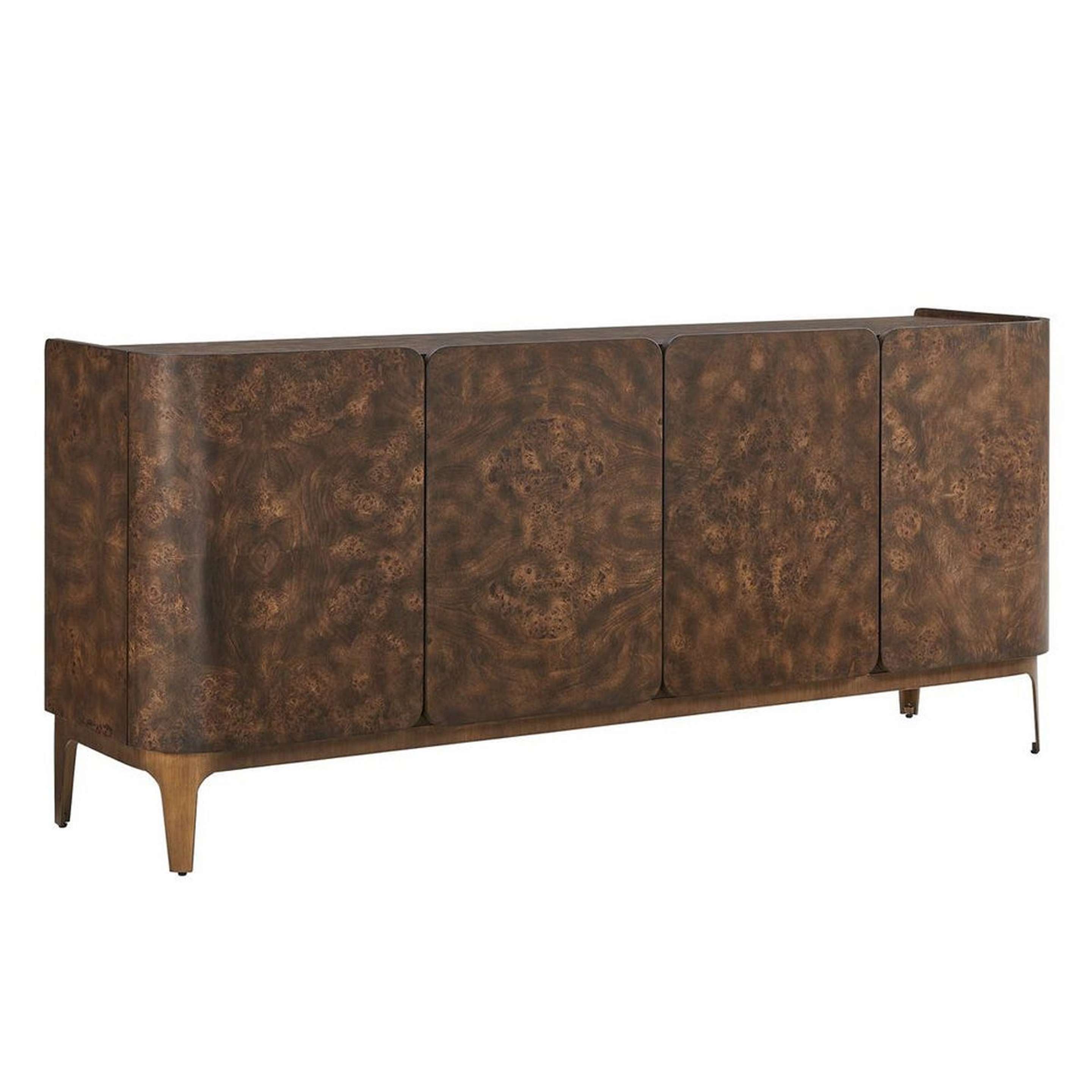 A Blaine Sideboard Cabinet with Burl Wood / Brass color