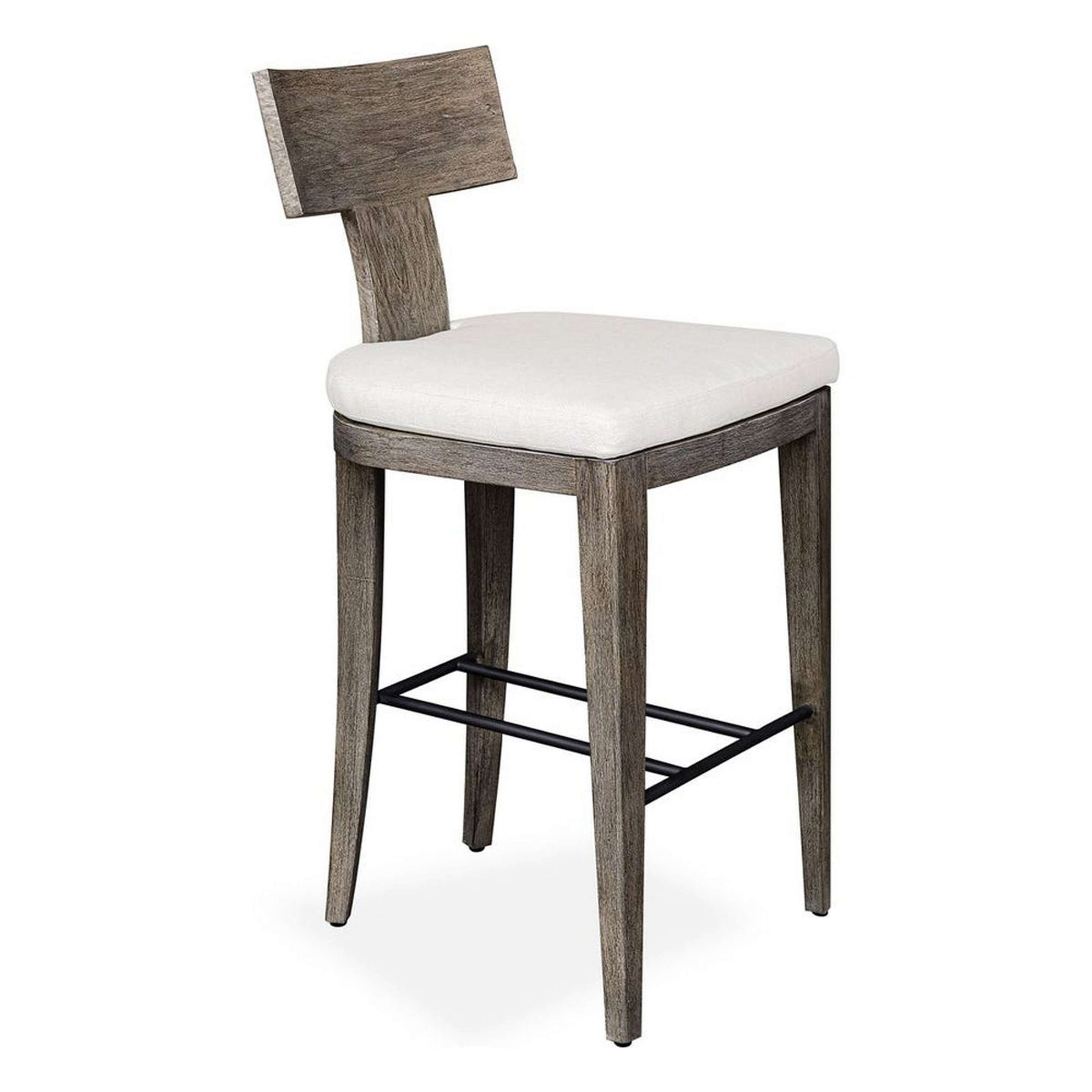A Omari Outdoor Bar Stool with Cerused Mahogany / White Upholstery color