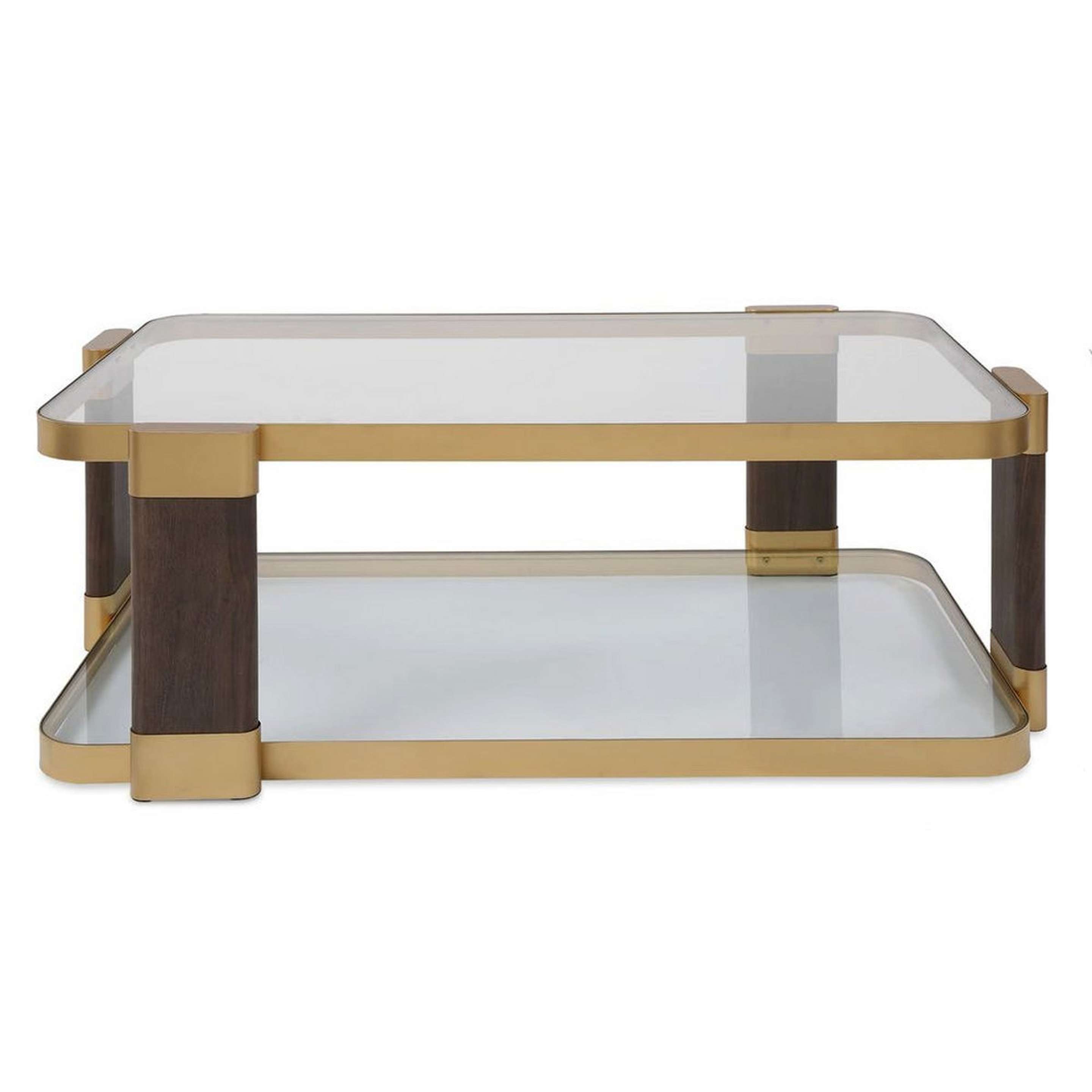 A Alden Coffee Table with Gold / Clear Glass / Walnut color