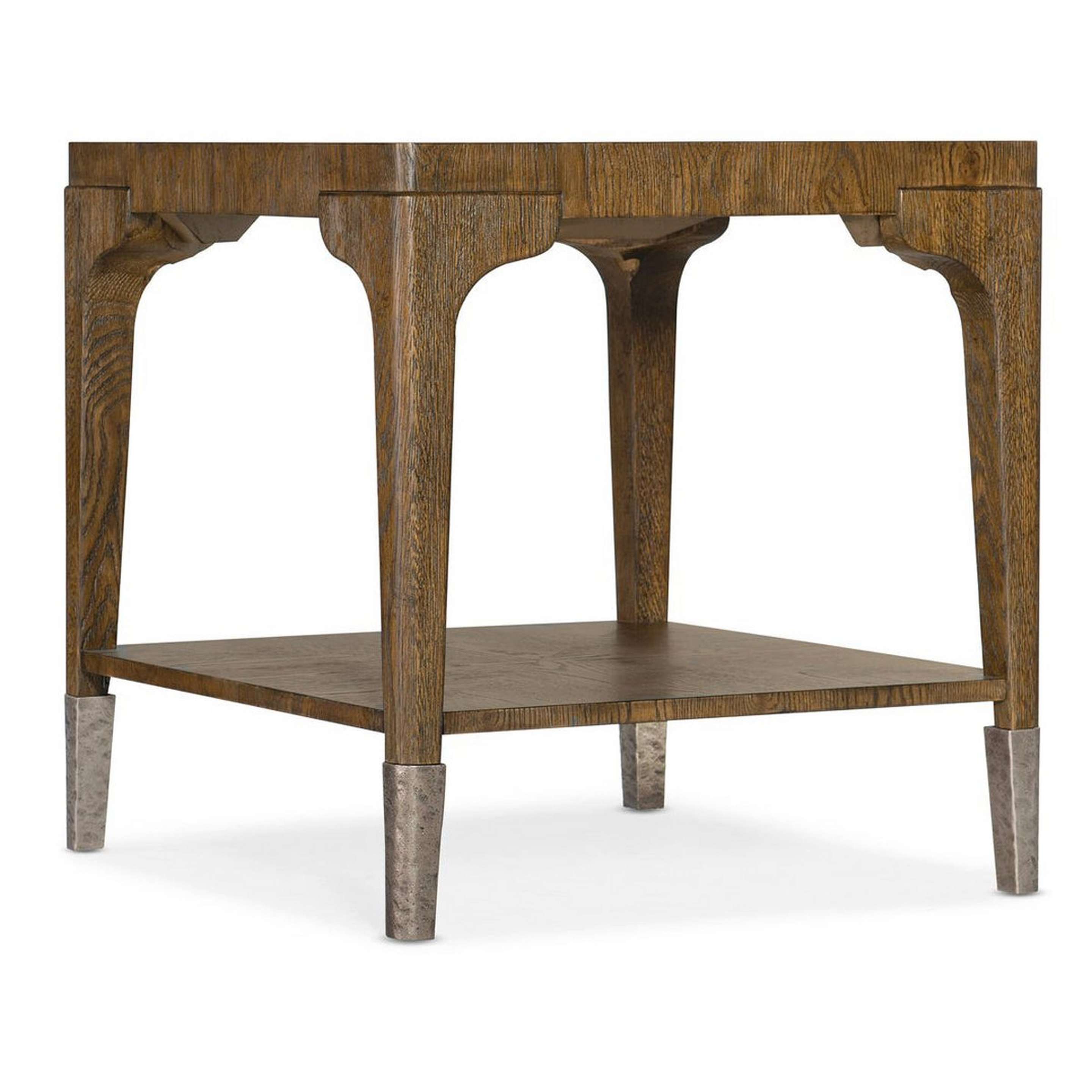 A Chandler End Table with Dark Wood / Pewter color