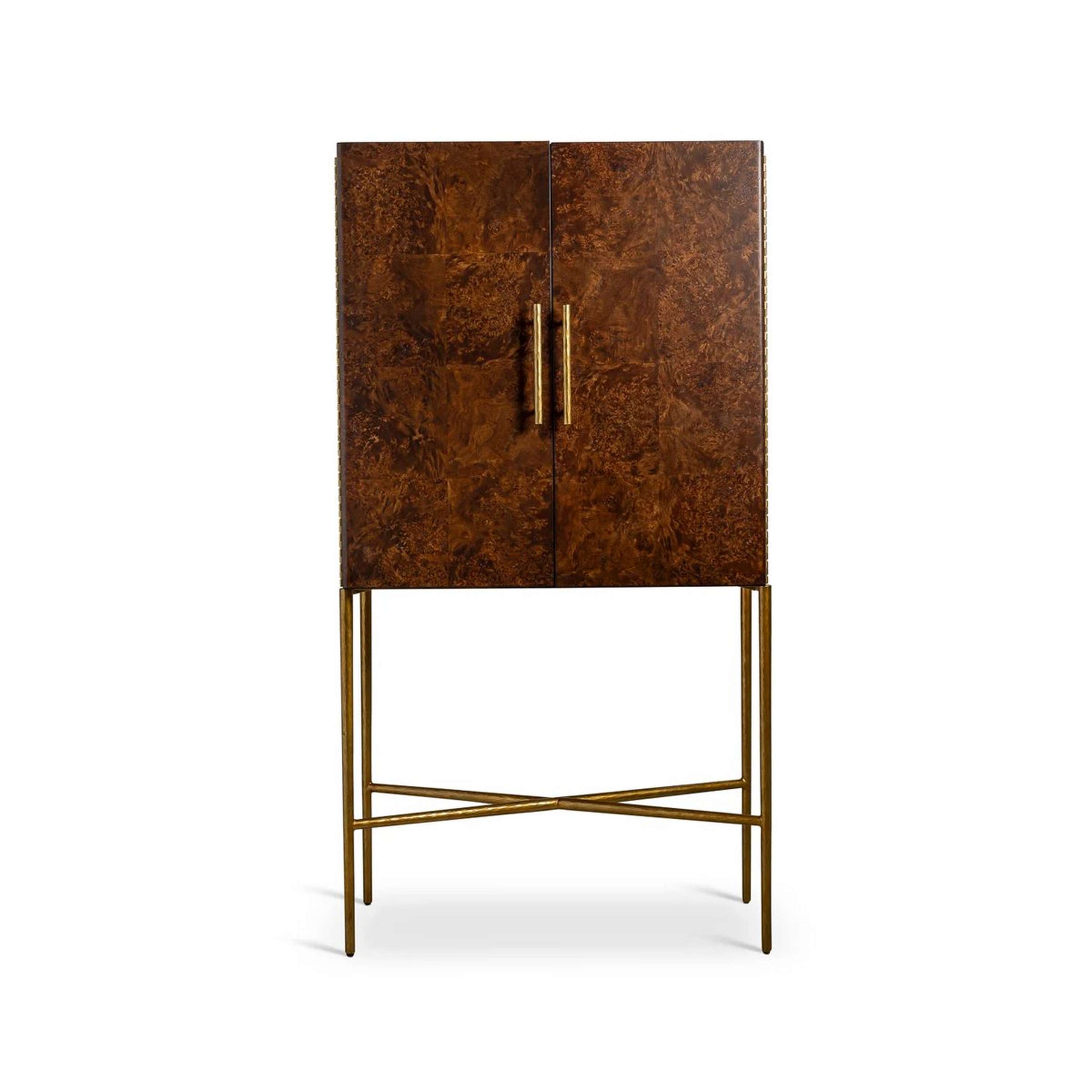 A Amora LED Bar Cabinet with Dark Wood / Gold color