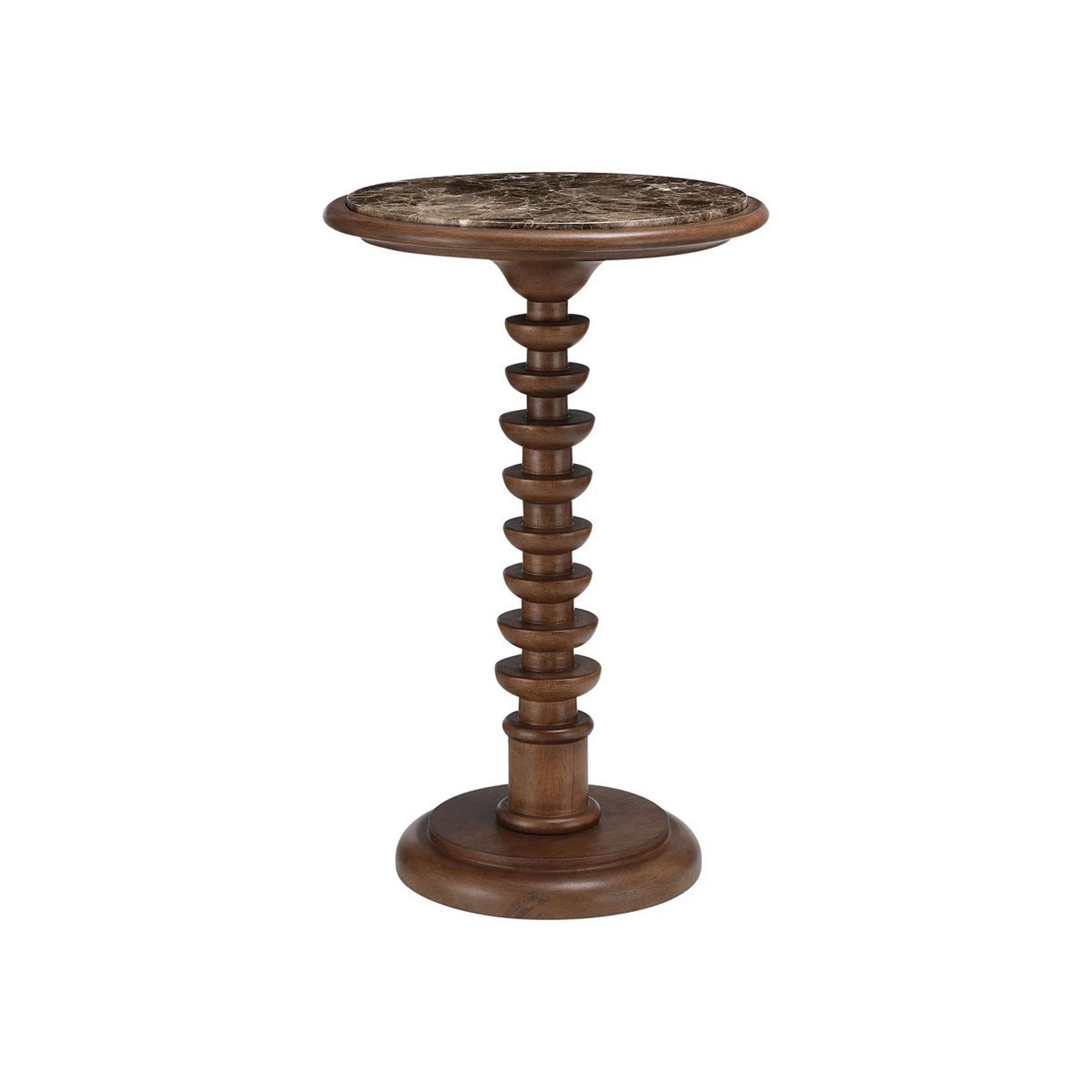 A Marwood End Table with Dark Wood / Brown Marble color