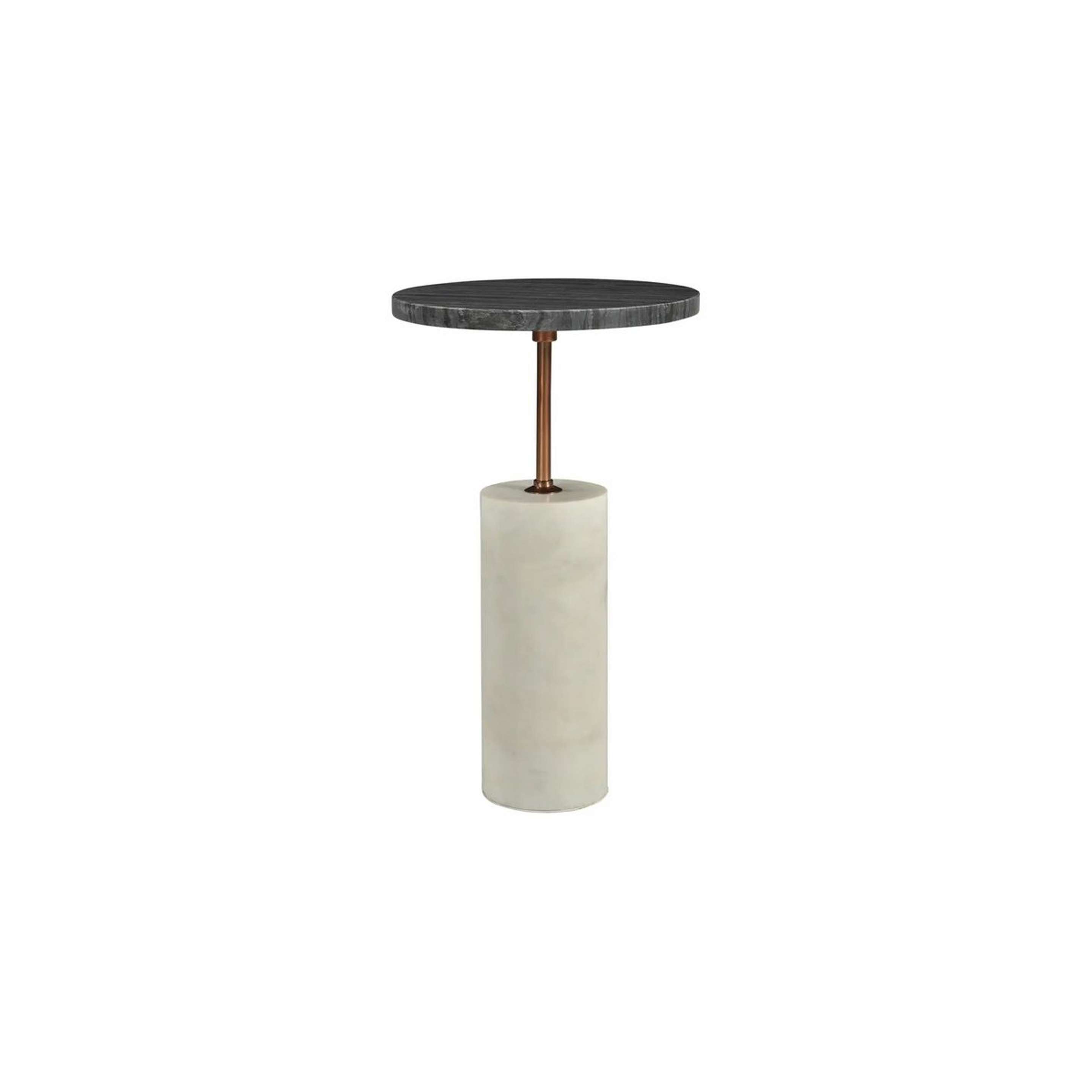 A Midnight End Table with White Marble / Gray Marble / Brass color