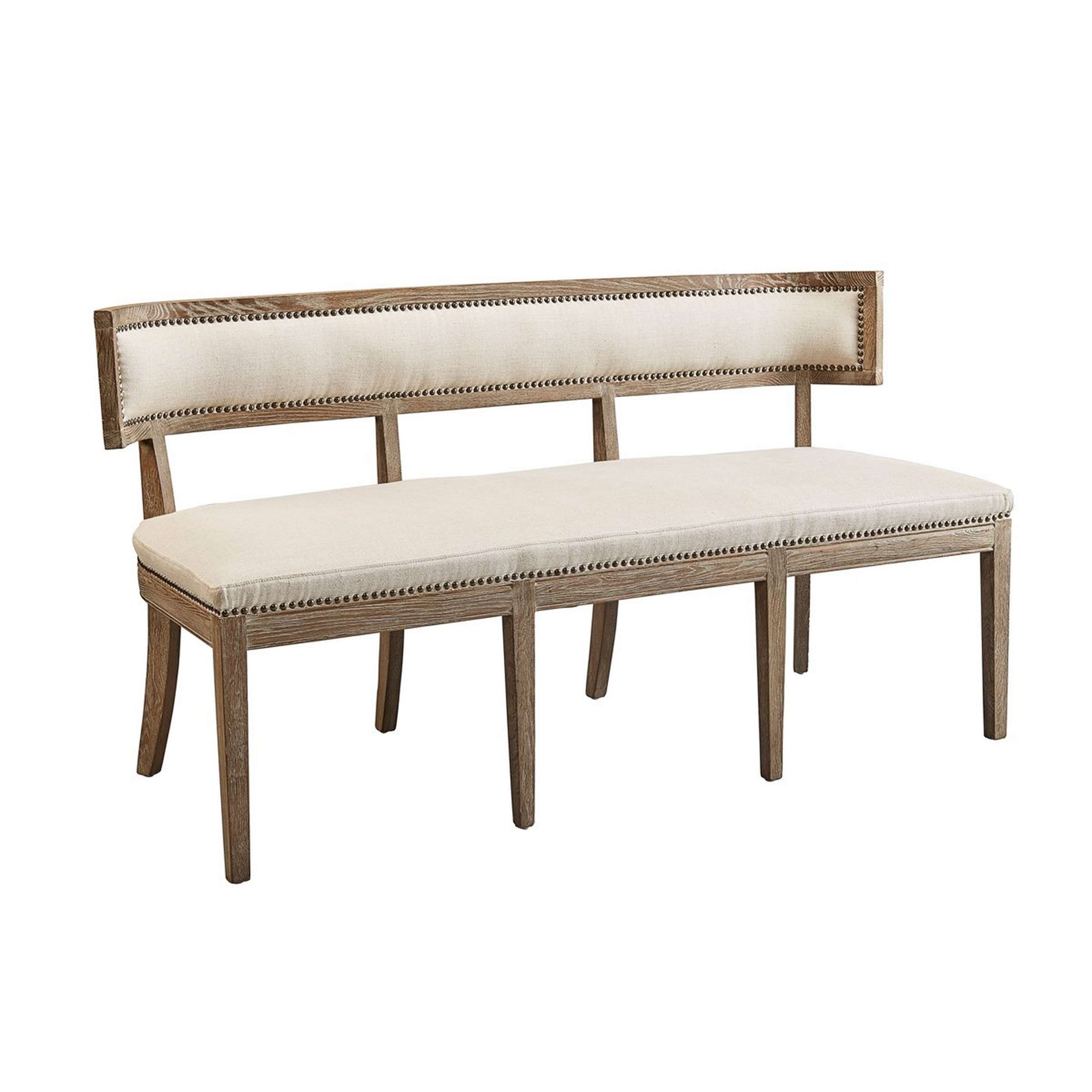 A Kensington Bench with Oak / Cream / Brass color
