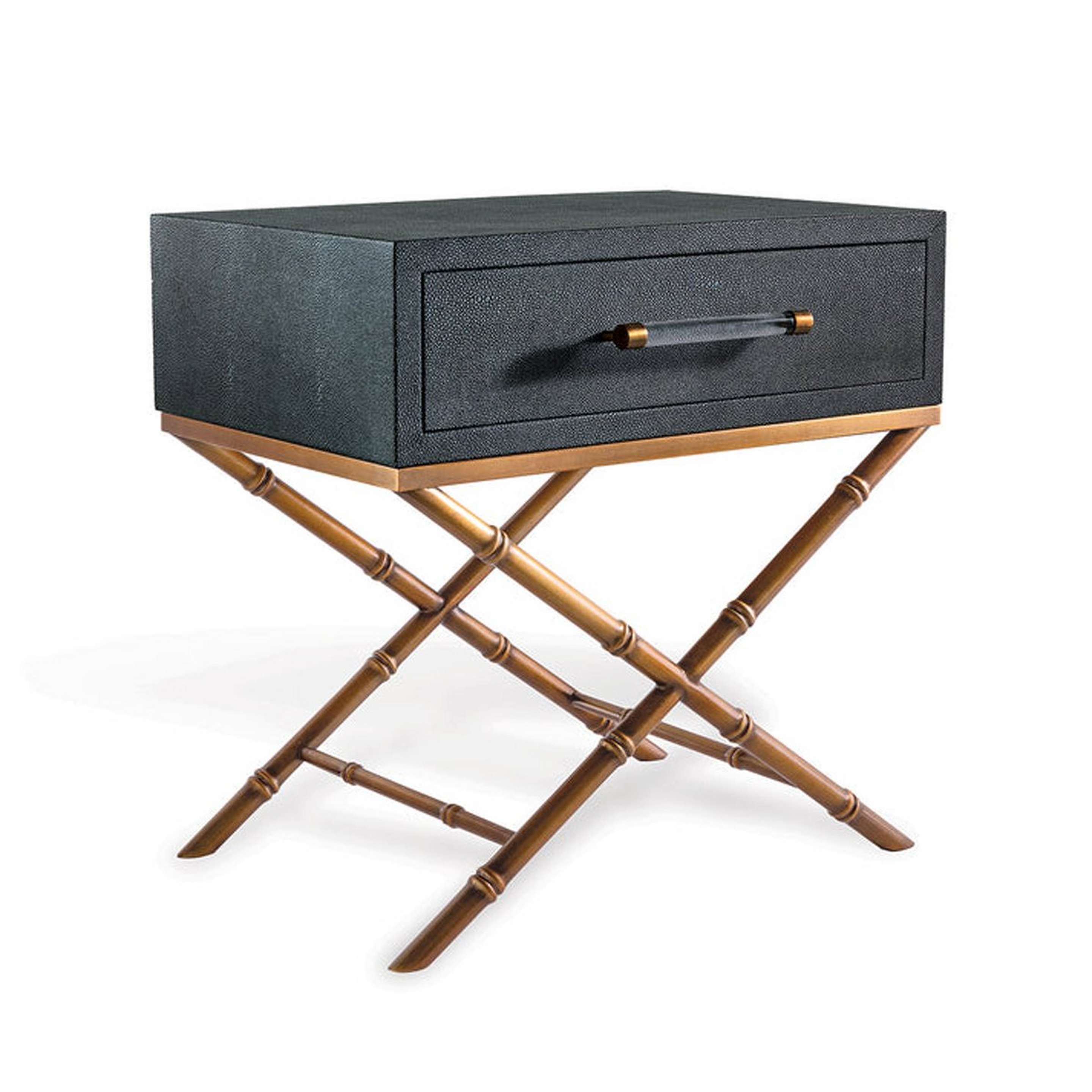 A Dishna Side Table with Faux Gray Shagreen / Aged Brass / Clear color