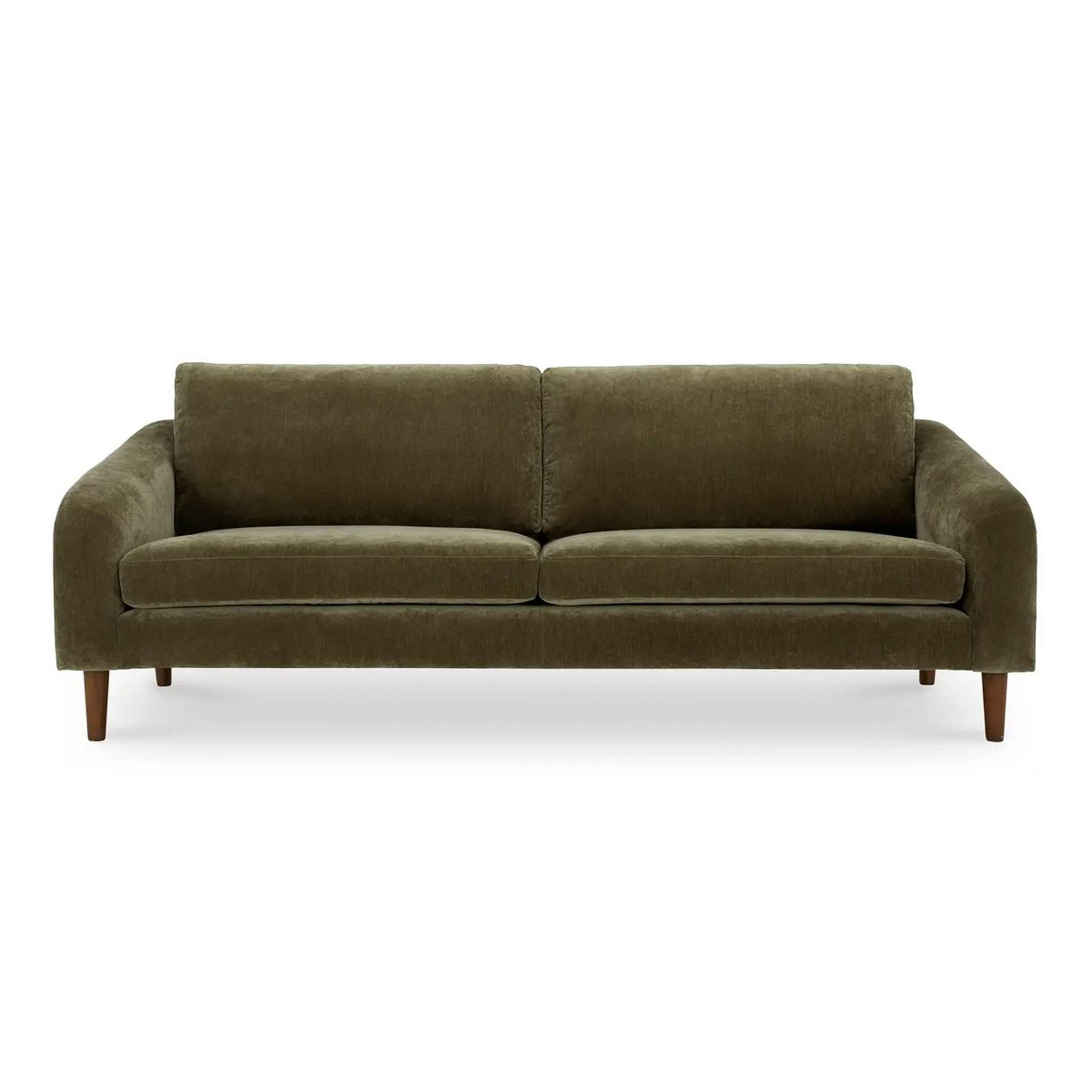 A Griffin Sofa with Cedar Green / Dark Wood color