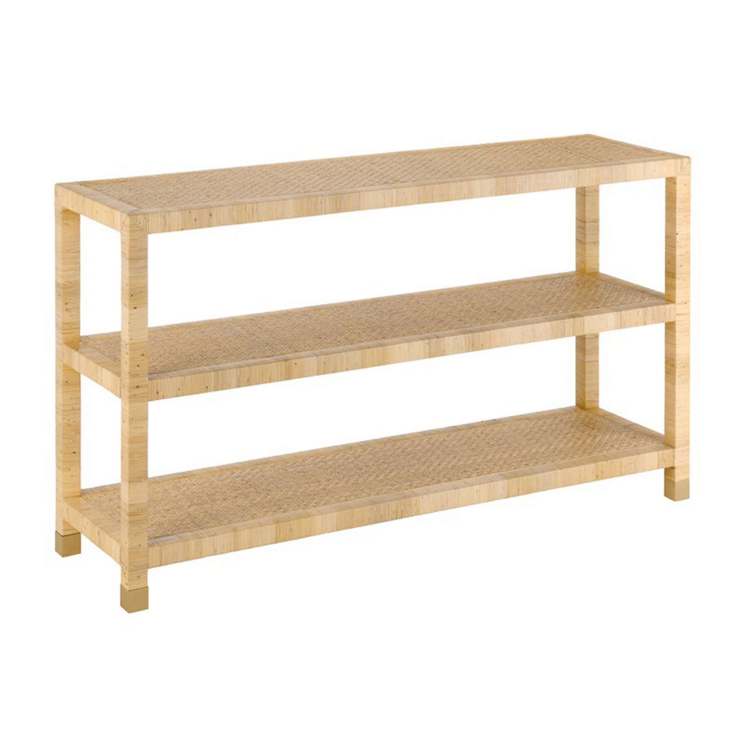 A Benque Console Table with Tan Rattan / Gold color