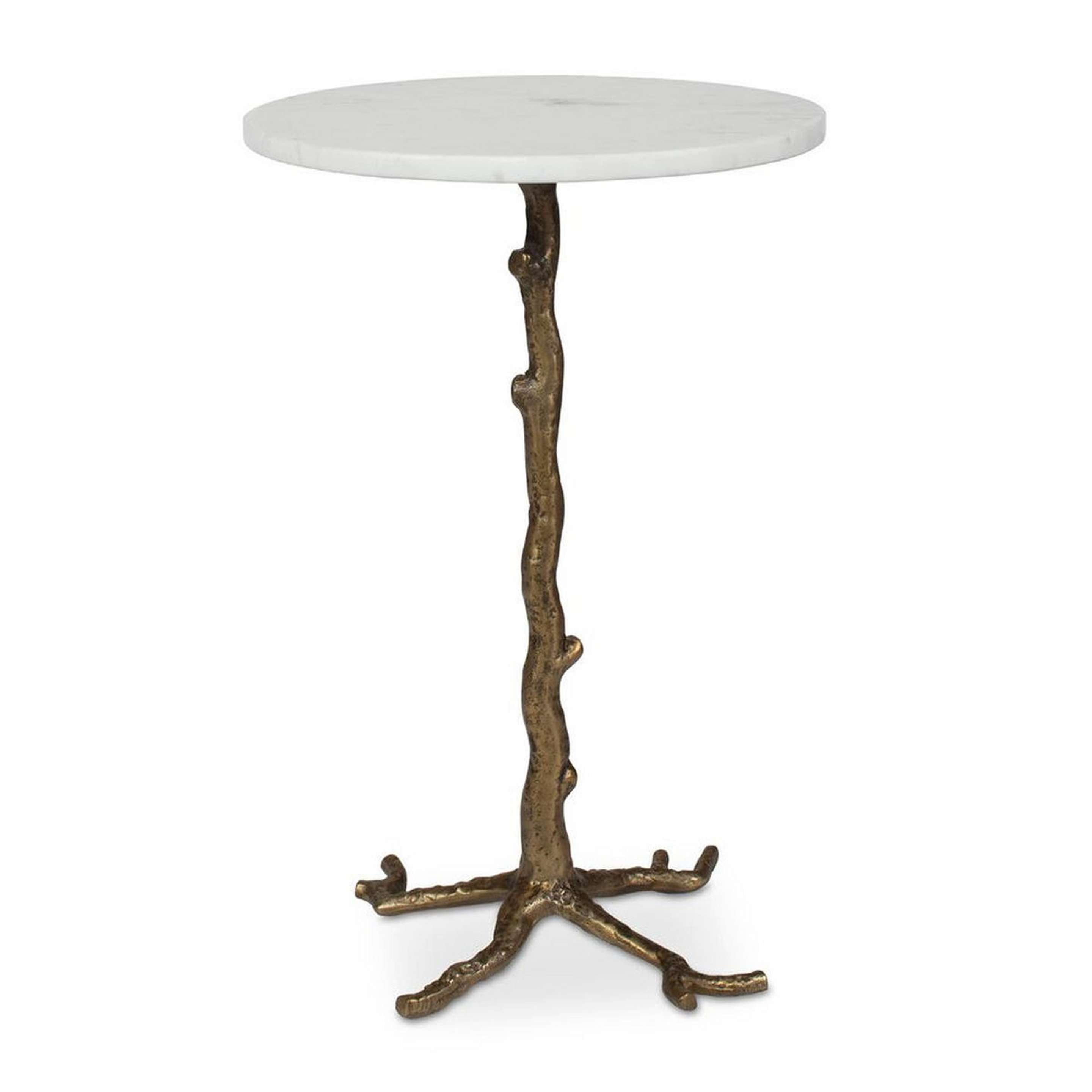 A Hawthorn Indoor/Outdoor End Table with Brass / White Marble color