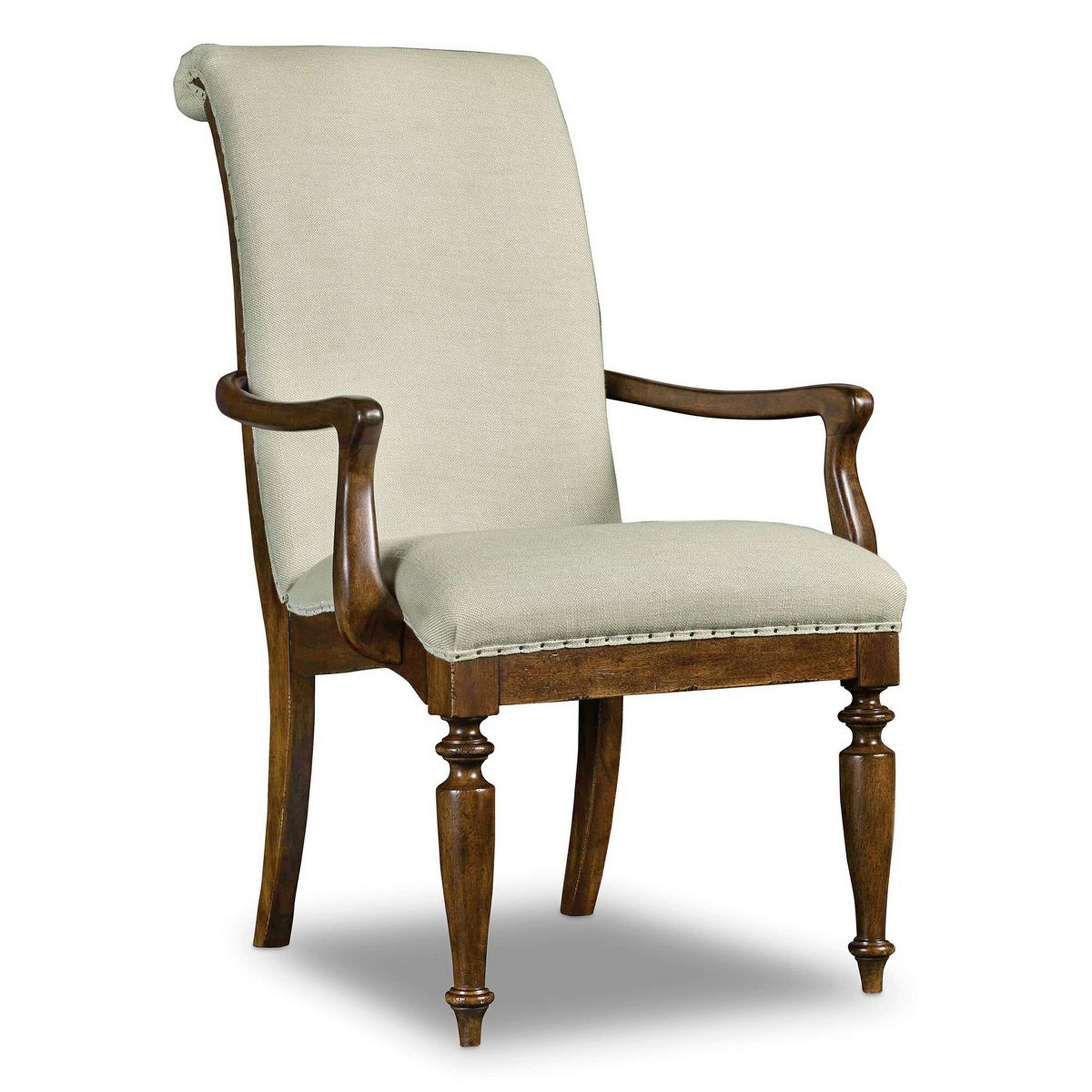 A Prescott Armed Dining Chair with Warm Ivory color