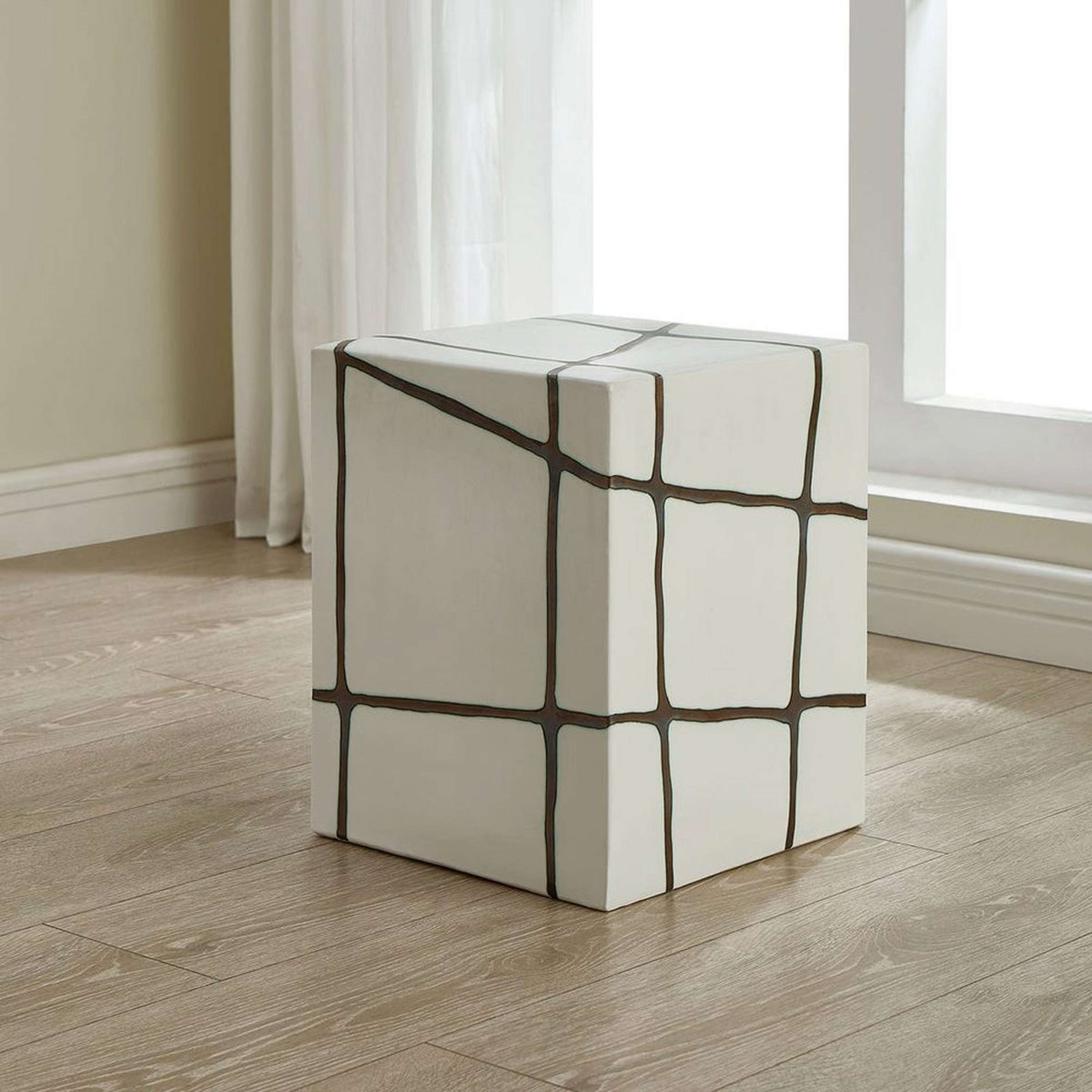 A Tilbert Garden Stool with White / Bronze color