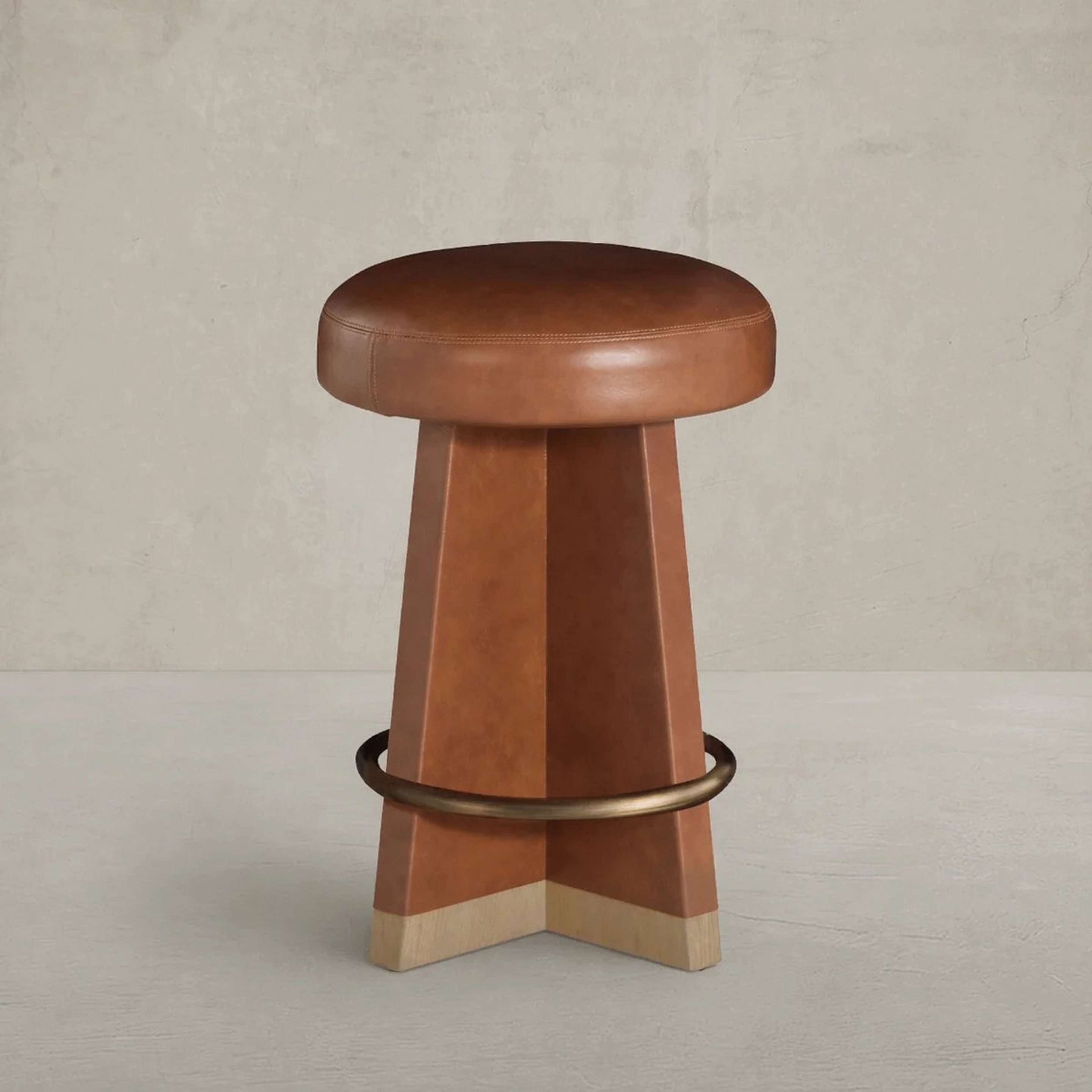 A Bjorn Swivel Counter Stool with Brown Leather / Light Wood color
