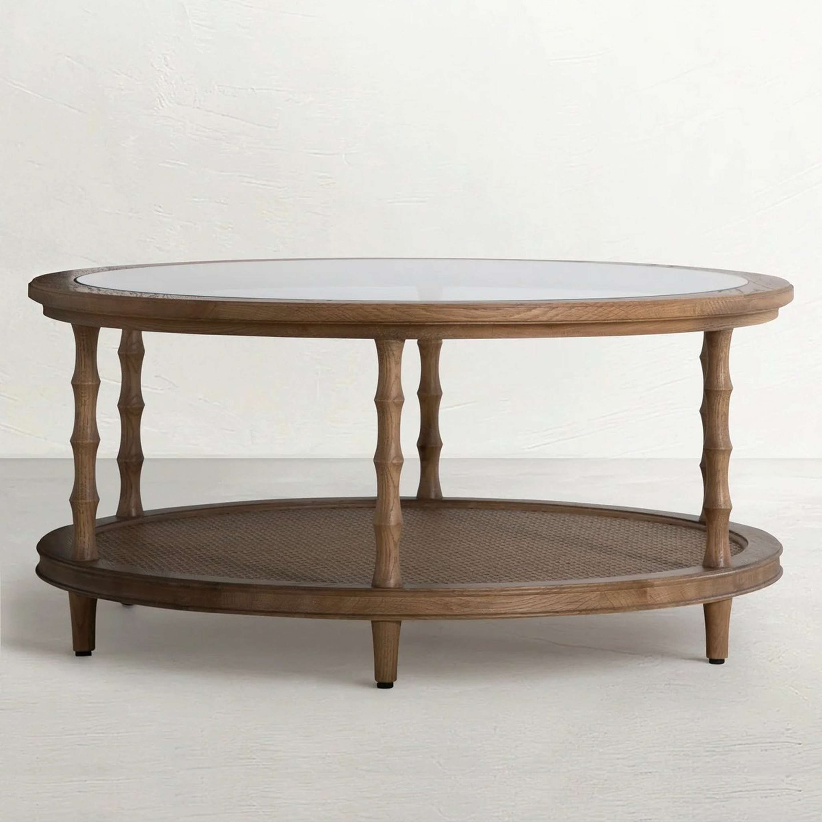 A Emiliano Coffee Table with Brown / Clear Glass / Woven Cane color