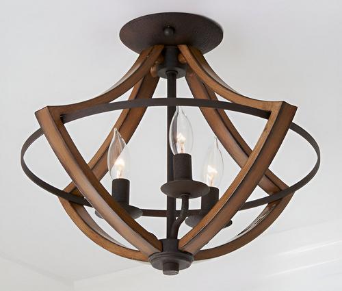 Rustic Wood & Bronze Montana Semi-Flush Ceiling Light