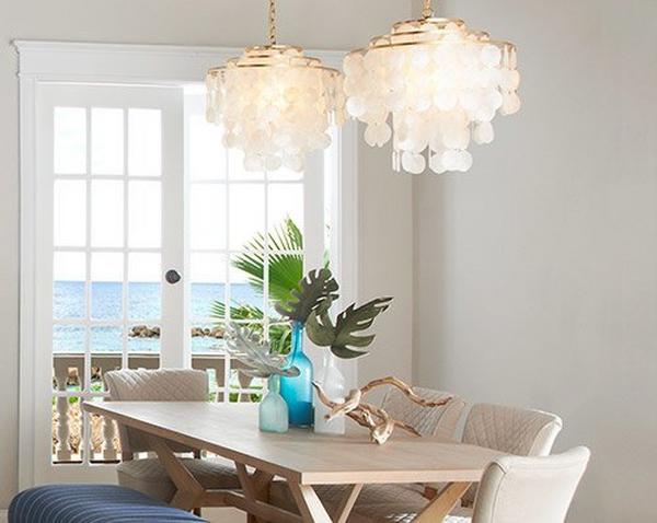 Young House Love Cascade Capiz Chandelier in dining room