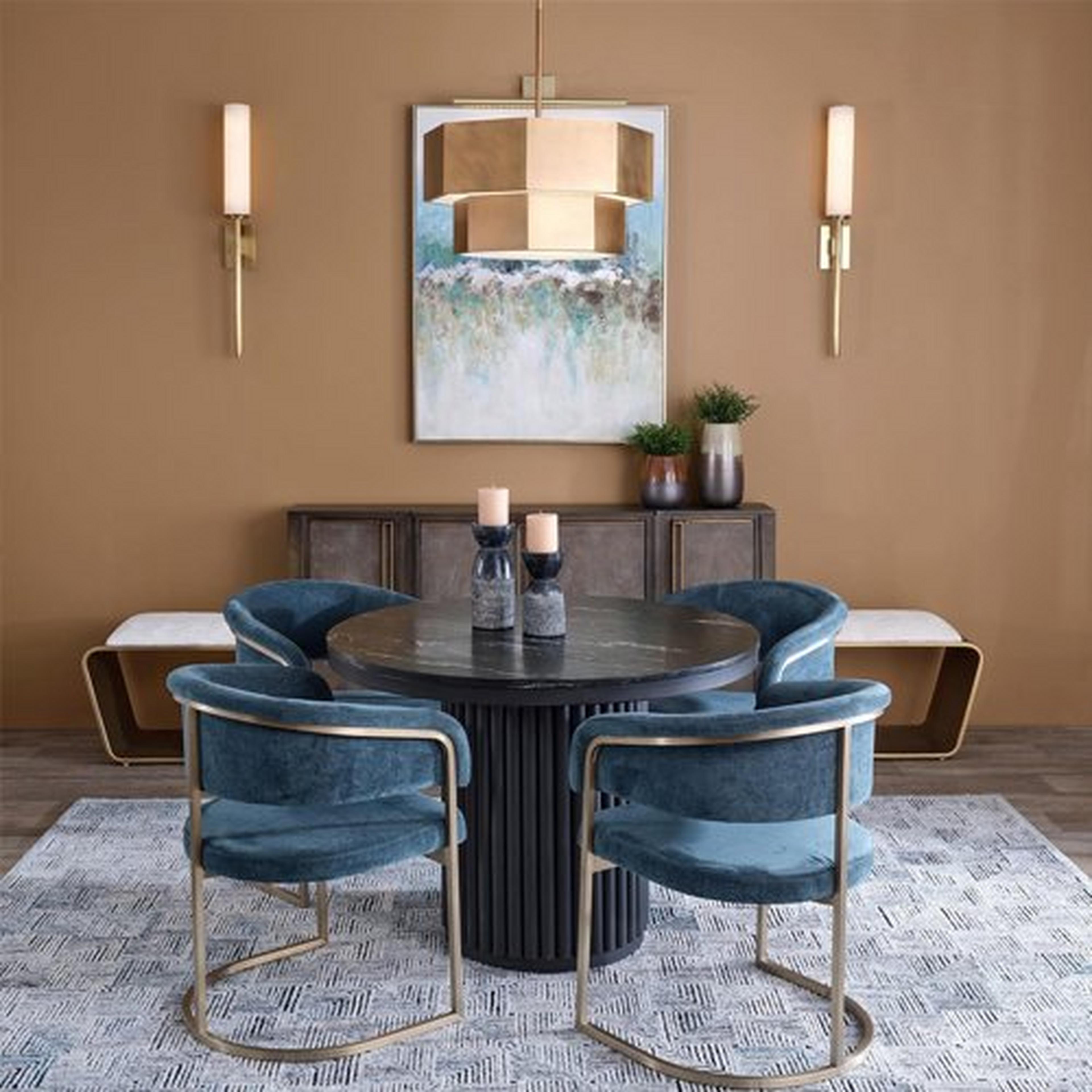 Modern Fusion dining area with aged brass Contemporary Hexagon Convertible Chandelier