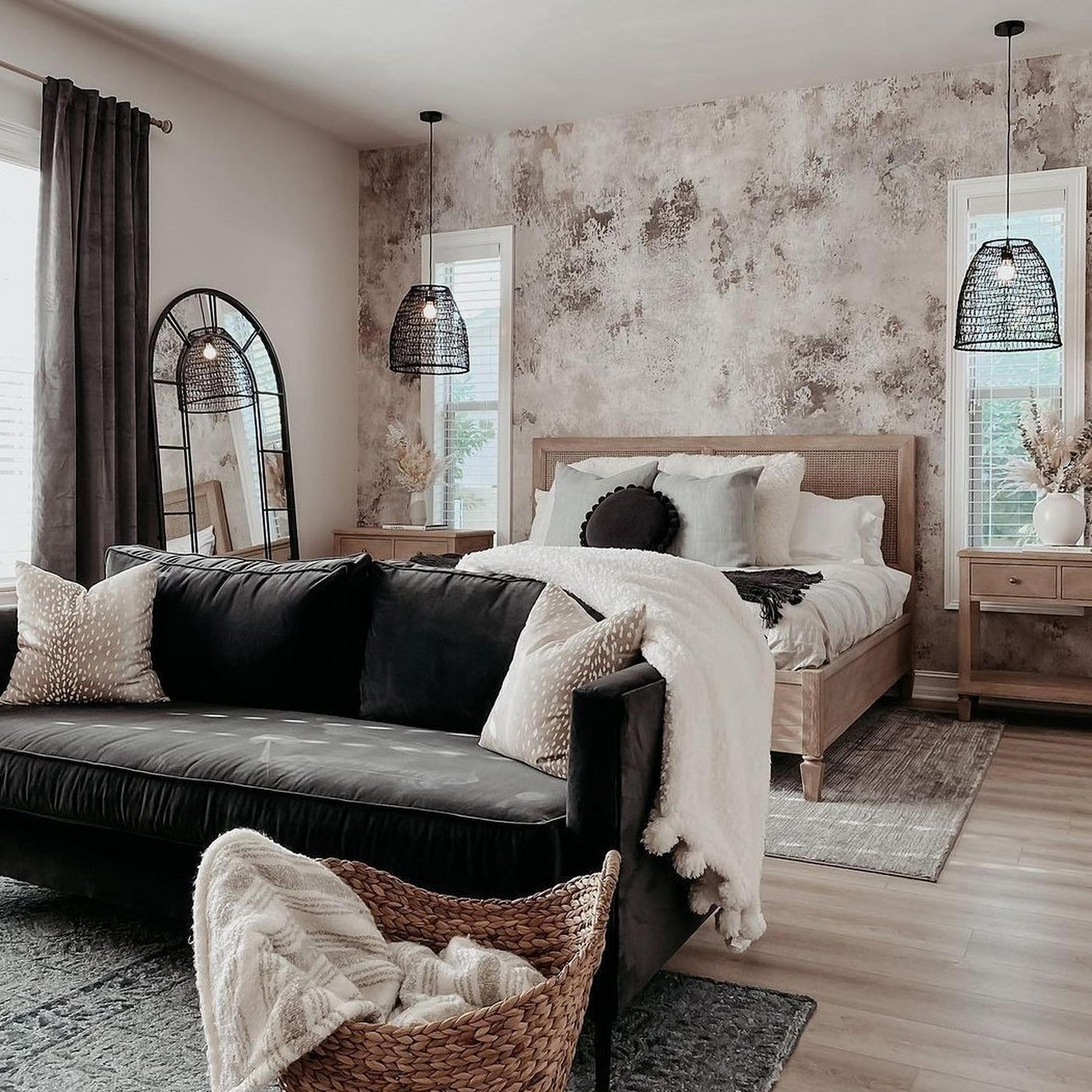 Rattan Basketweave Pendants in a bedroom