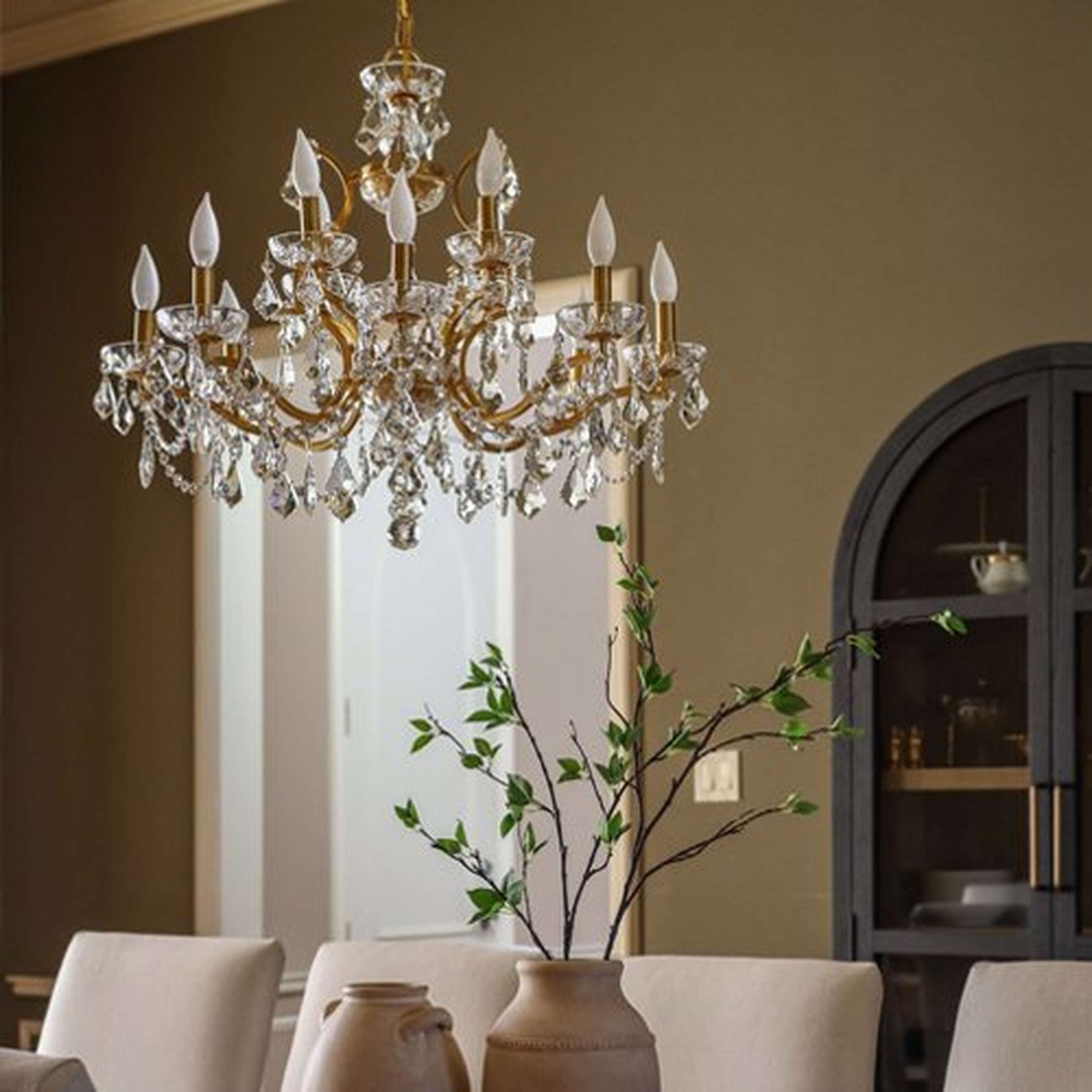 Gold Leaf and Crystal Chandelier in a formal dining room