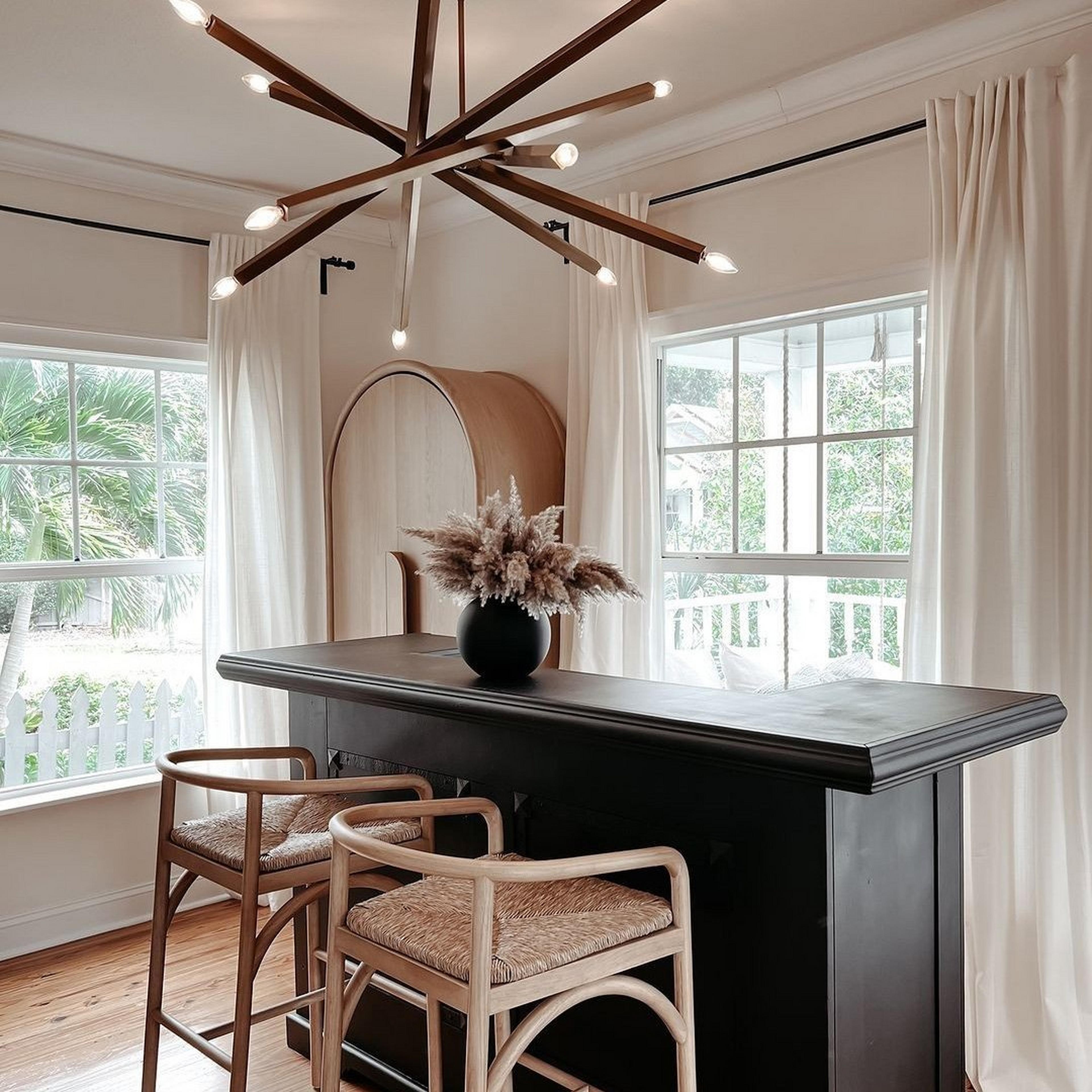 Natural brass Barre Chandelier in bar area