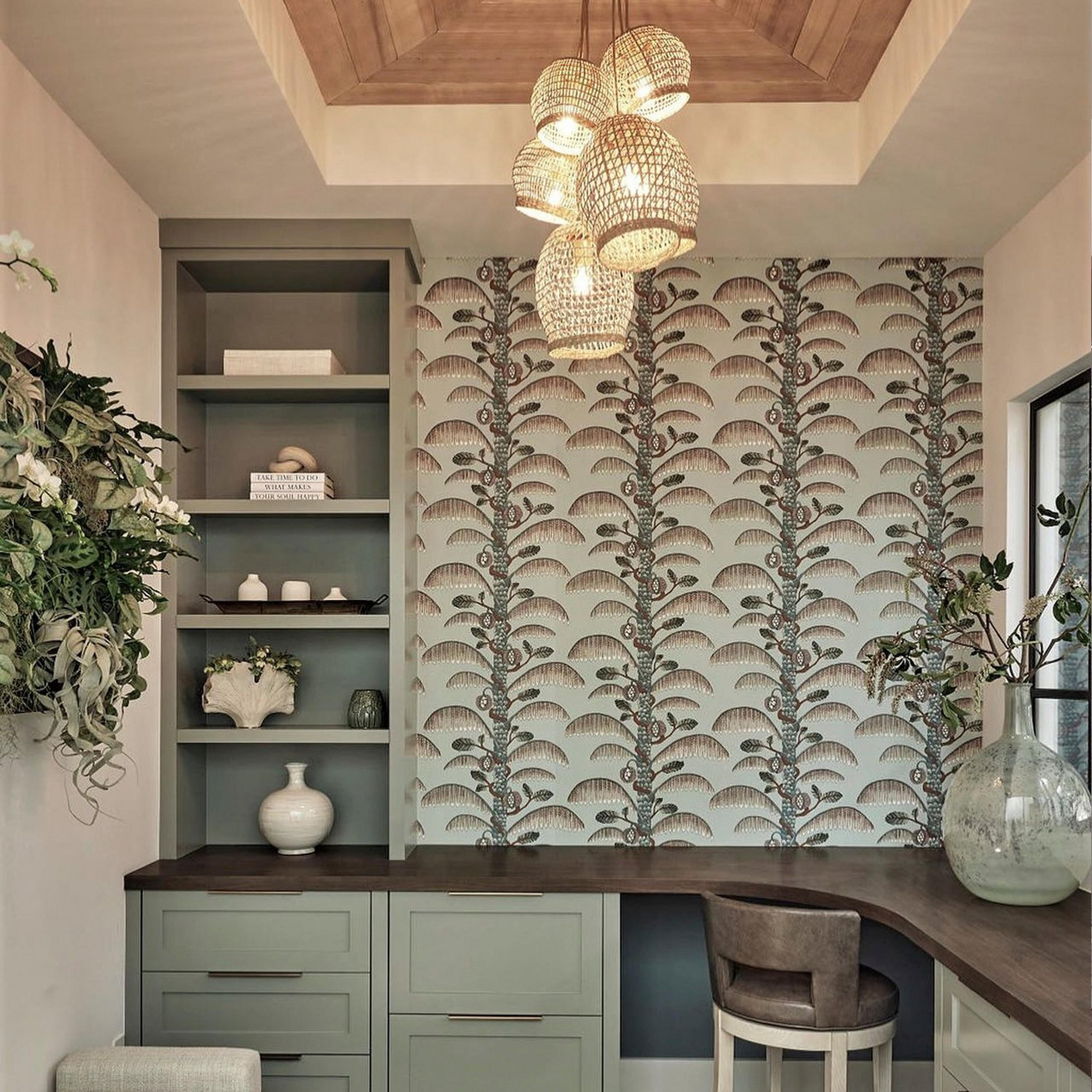 Open Weave Rattan Chandelier in a home office