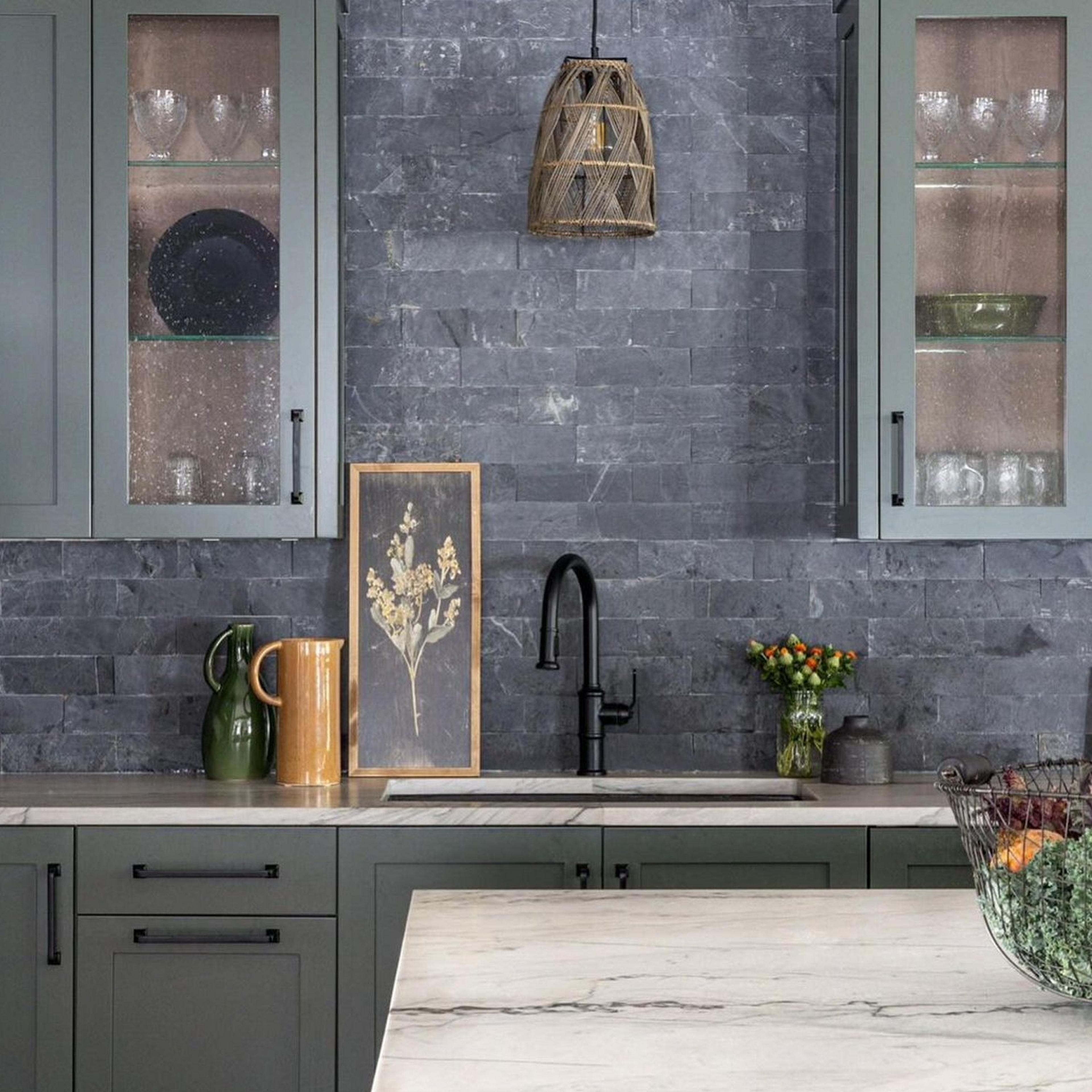 Our Young House Love Wicker Bell Pendant hung above a kitchen sink