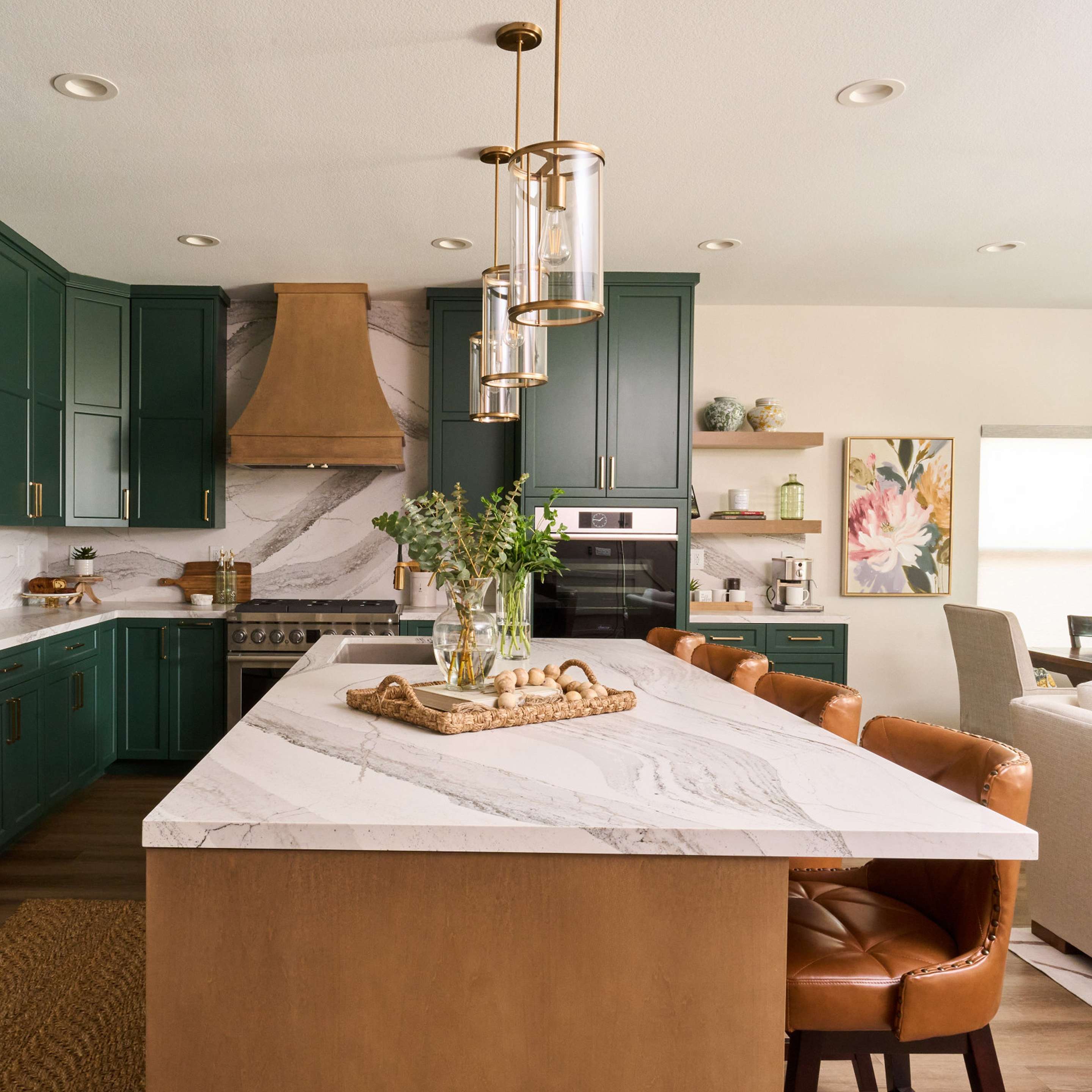 Simple Glass Cylinder Pendants in a kitchen