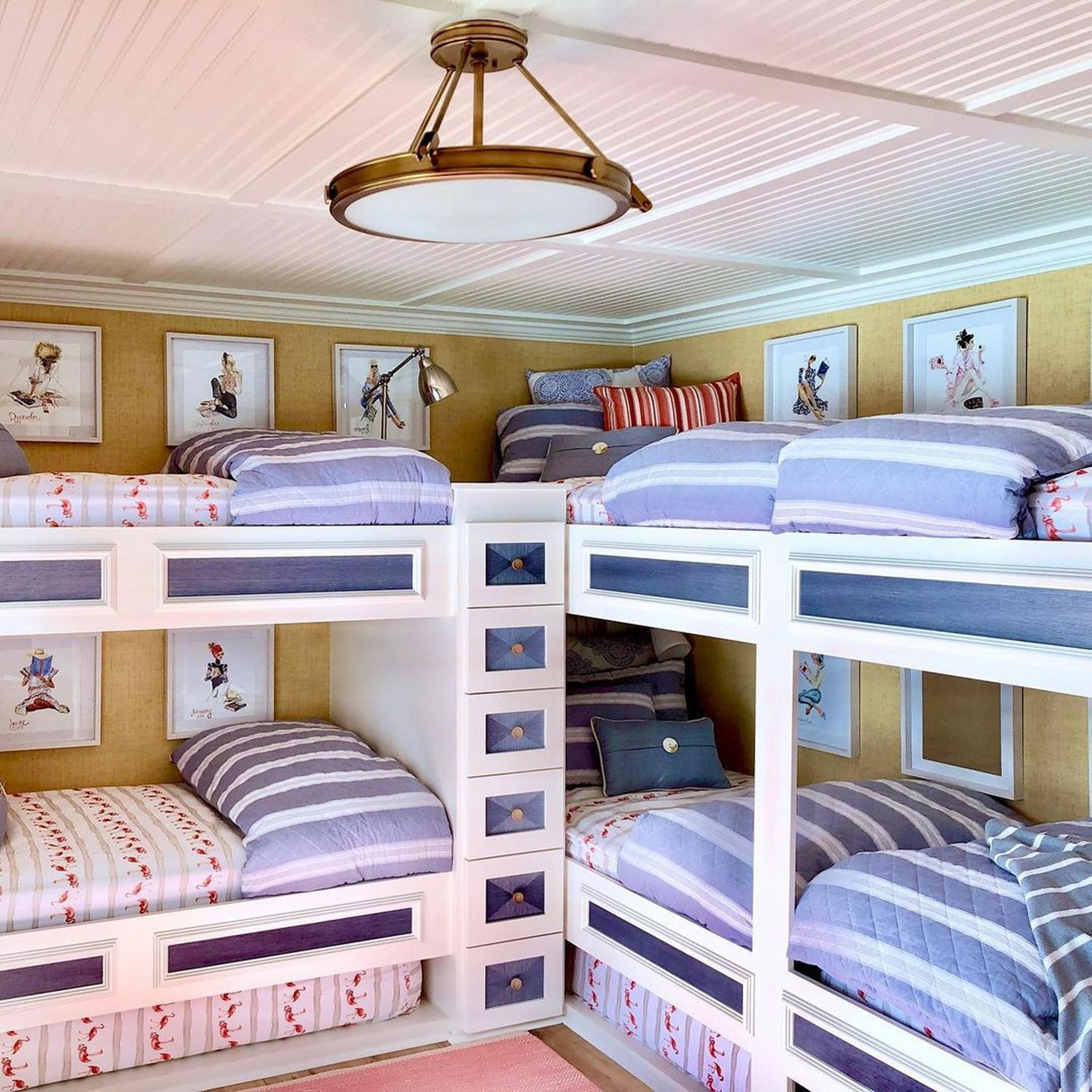 Mid-Century Retro Semi-Flush Ceiling Light in bedroom with nautical striped bunkbeds