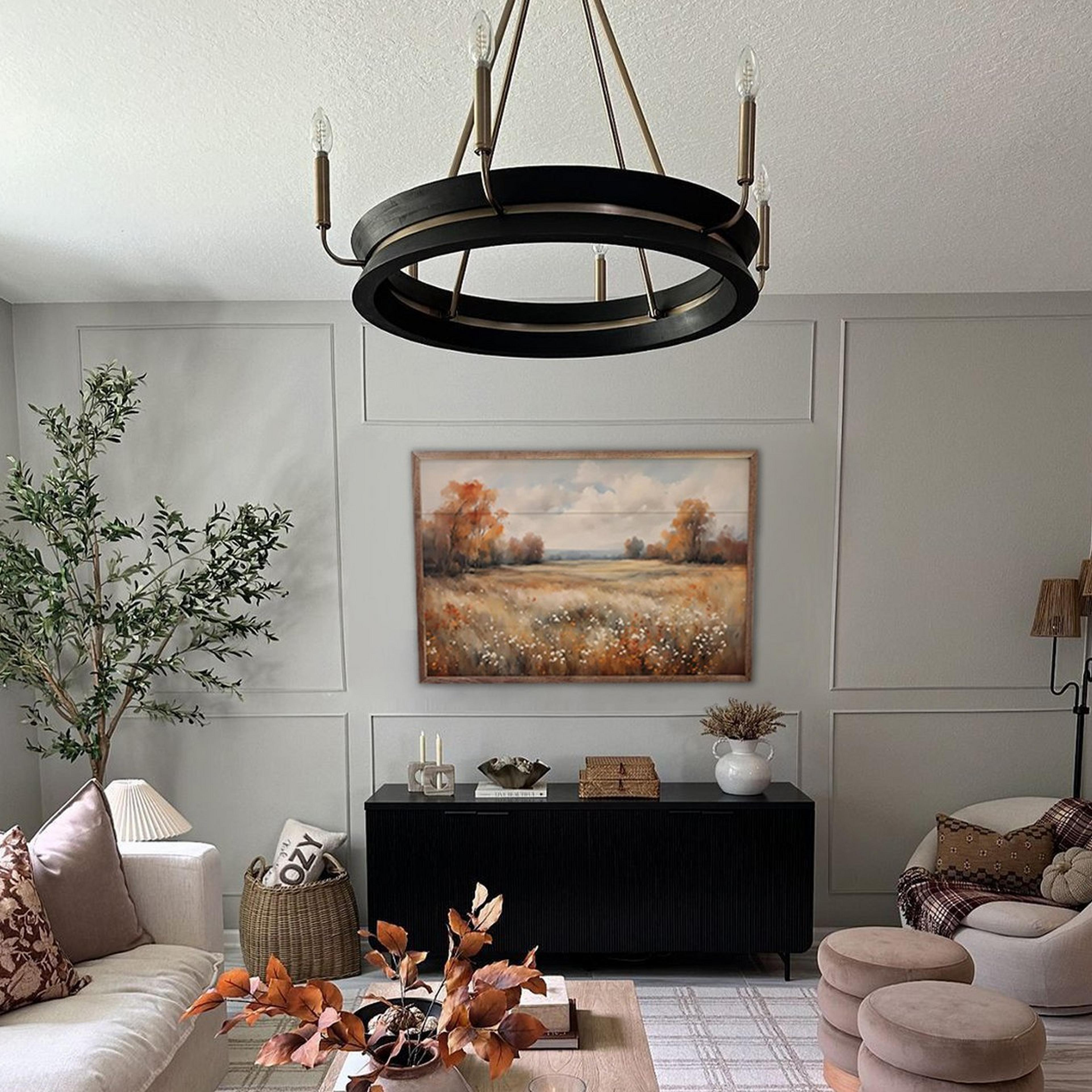 Black mango wood  in living room with autumn inspired decorations