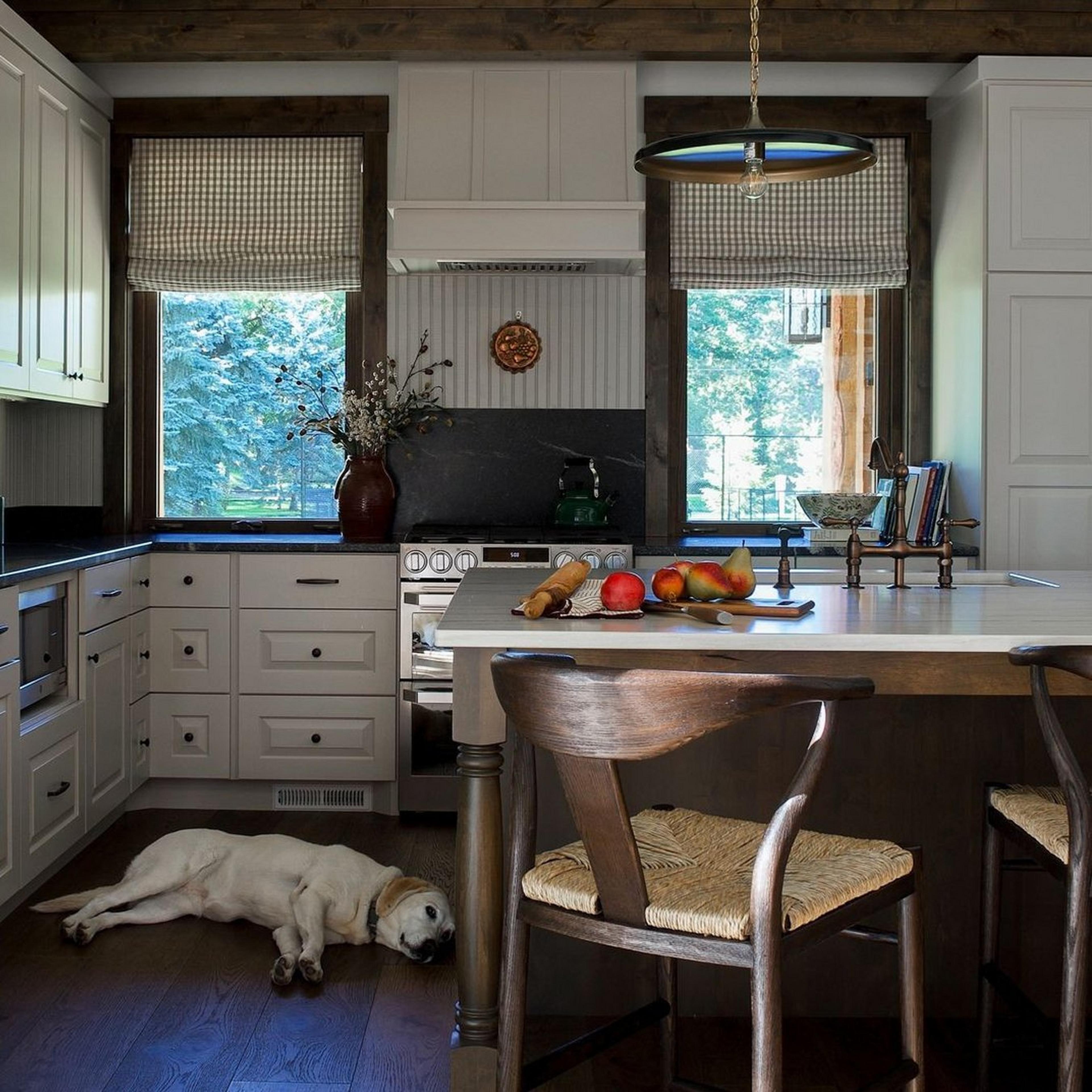 Chris Loves Julia Victor Pendant in kitchen with a dog sleeping on the floor
