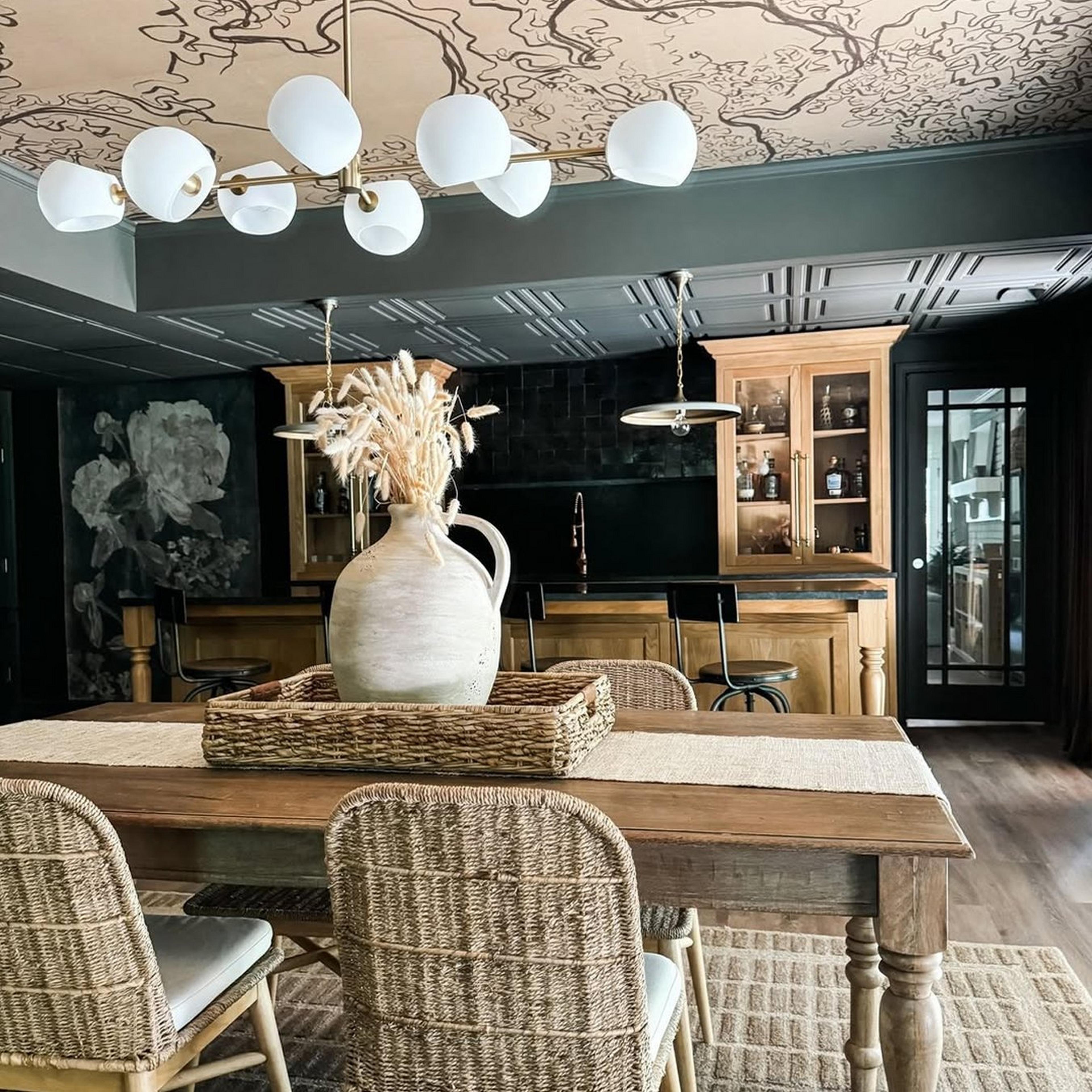 Xaviero Opal Glass Island Chandelier in speakeasy inspired bar area