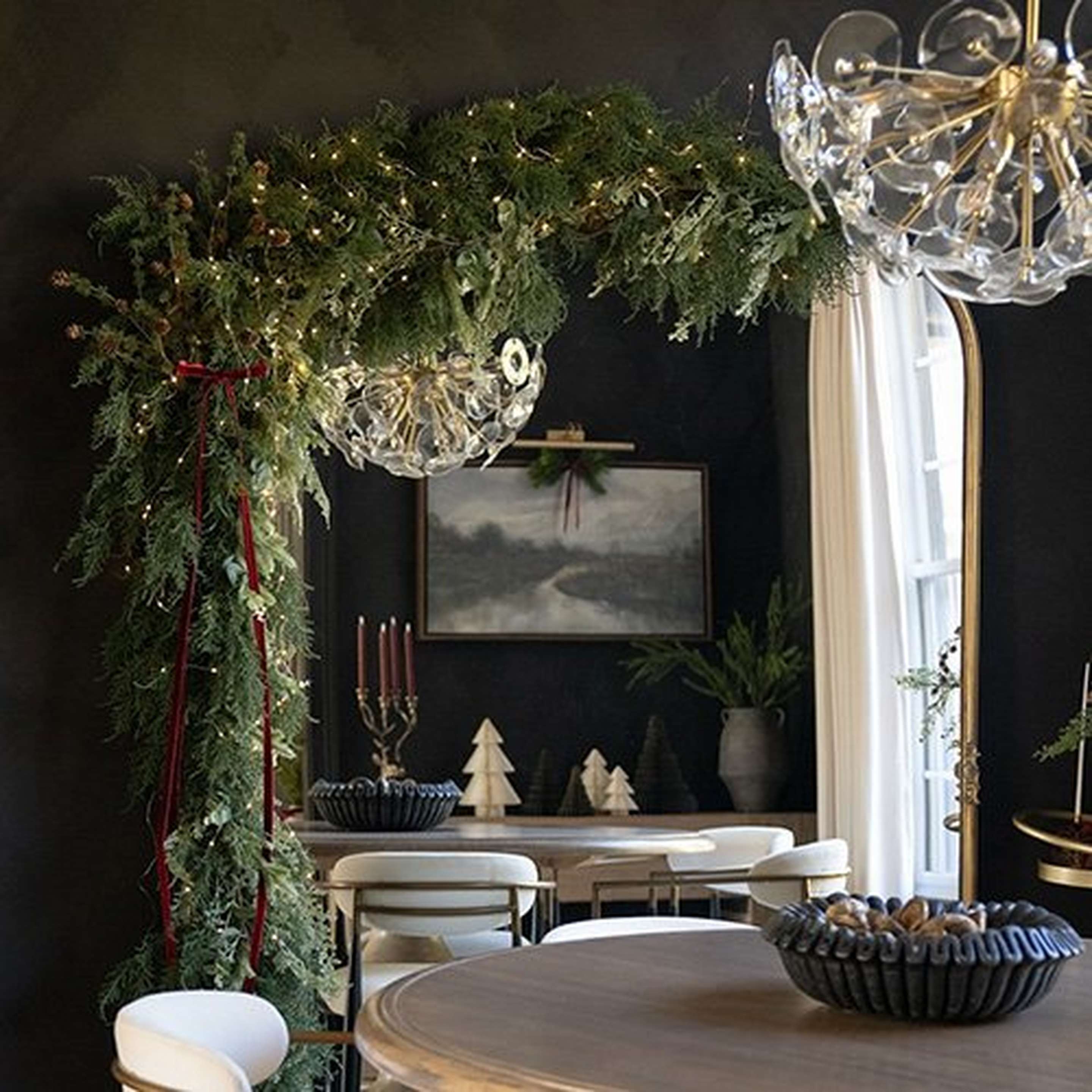 Aged Brass Kendari Chandelier in a holiday dining room