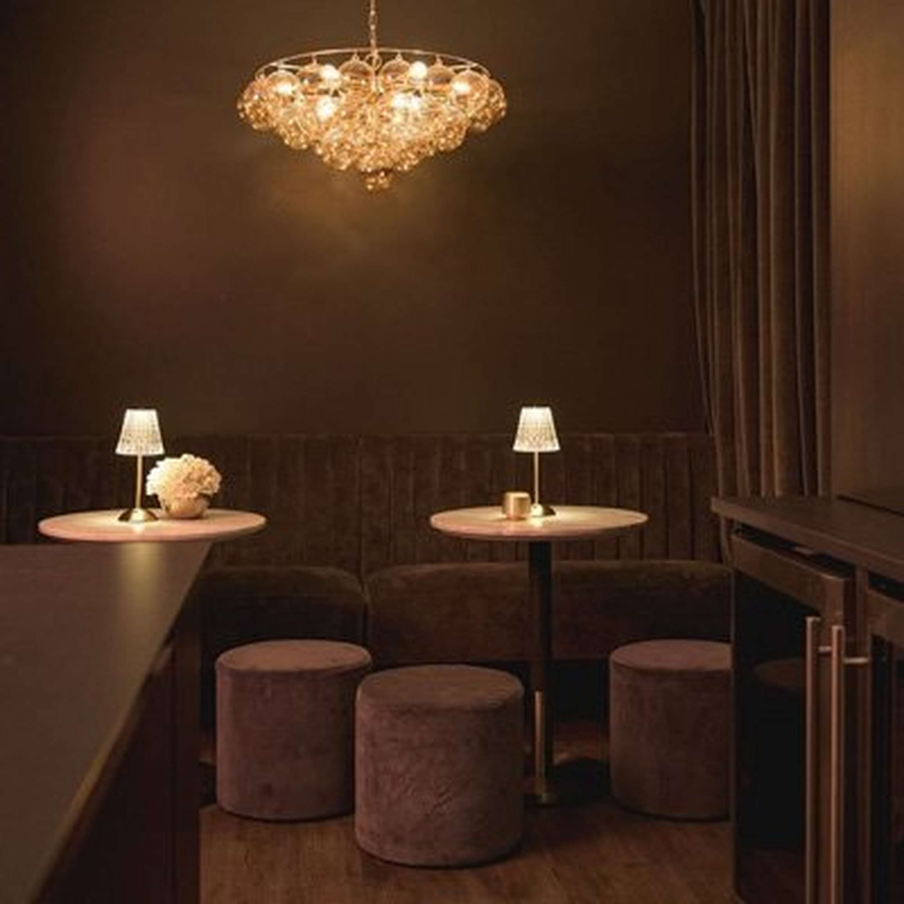 Elodie Chandelier in a speakeasy inspired home bar