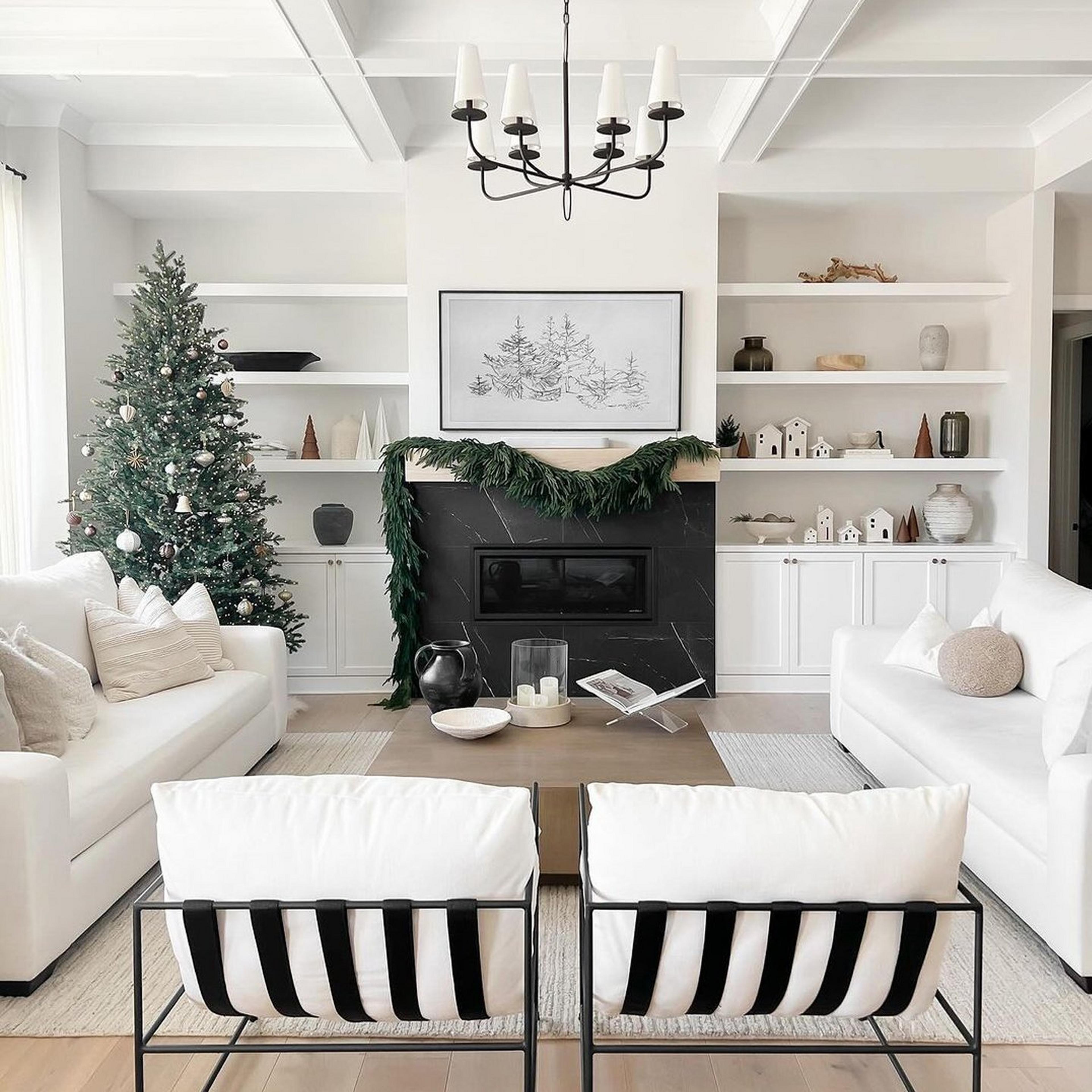 Bronze  in a Drexel Chandelier in a white and black living room