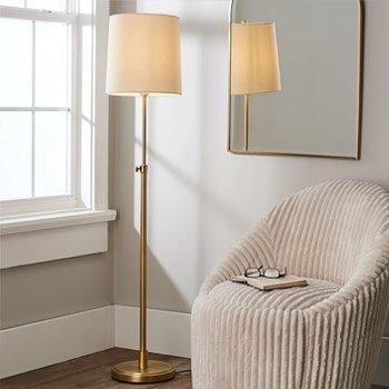 Natural brass country club adjustable floor lamp