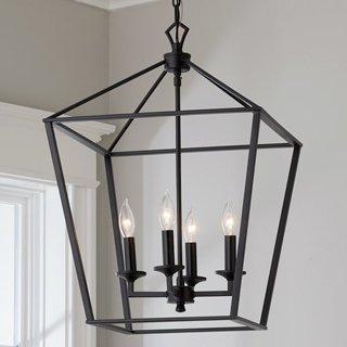 Black metal hanging lantern light fixture