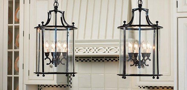 Two classic lanterns in a traditional kitchen