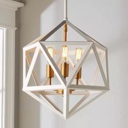 Matte White and Satin Brass Modern Diamond Prism Lantern