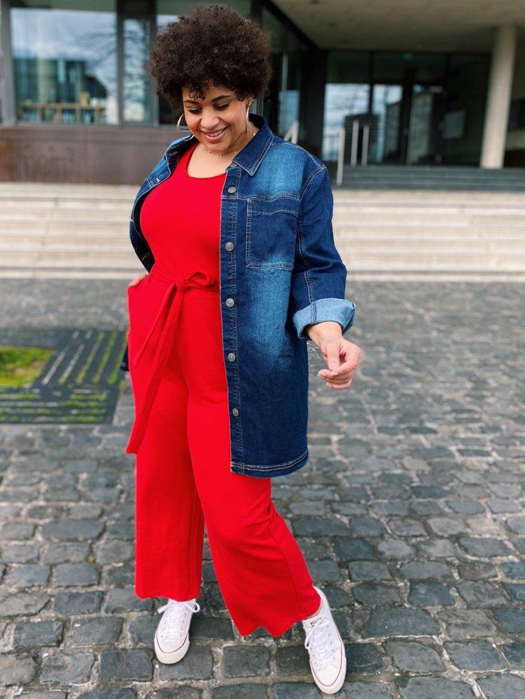 Jumpsuit mit Bindegürtel und weitem Bein - rot | sheego