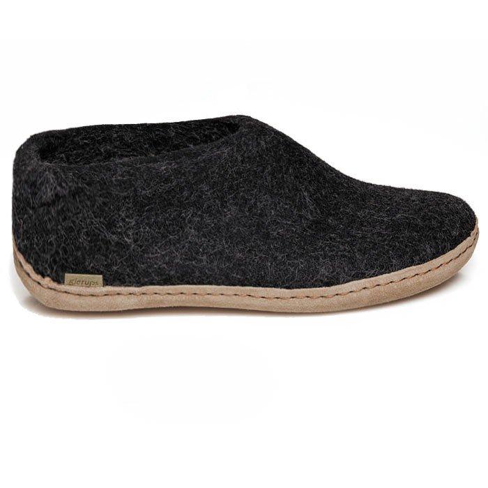 Glerups | Unisex Wool Leather Sole Slippers, Charcoal, Size 37