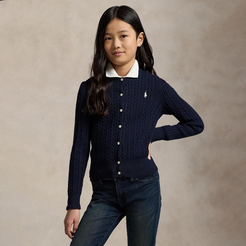 Polo Ralph Lauren Cardigan en tricot c&acirc;bl&eacute; de coton pour filles juniors [7-16]