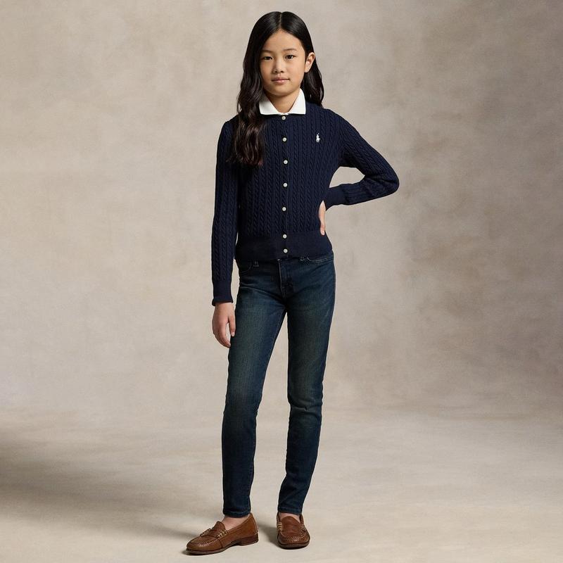 Polo Ralph Lauren Cardigan en tricot c&acirc;bl&eacute; de coton pour filles juniors [7-16]