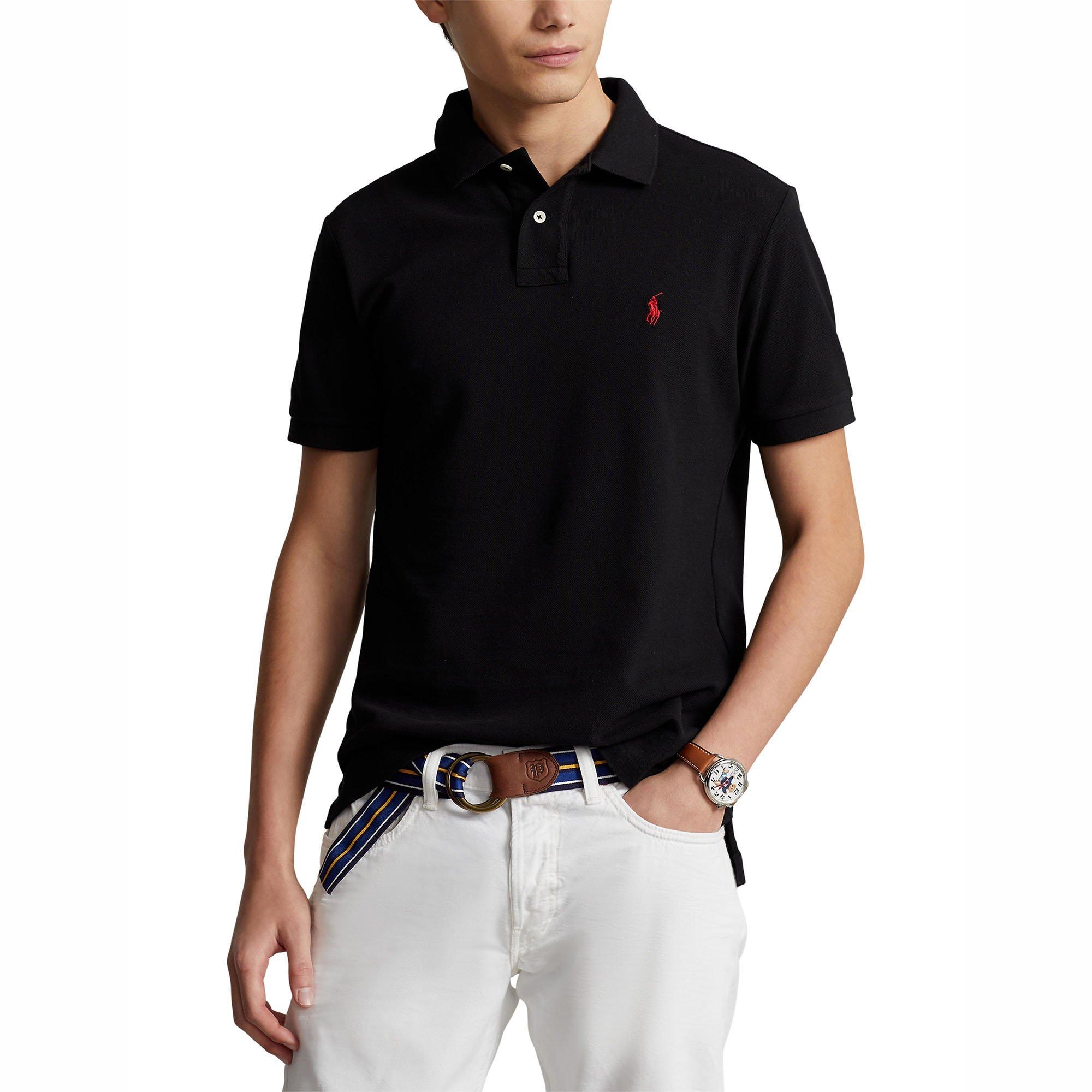 POLO RALPH LAUREN CUSTOM FIT 黒‪✕‬赤 Ralph Lauren Custom Slim Fit Polo T Shirt Black | Mainline
