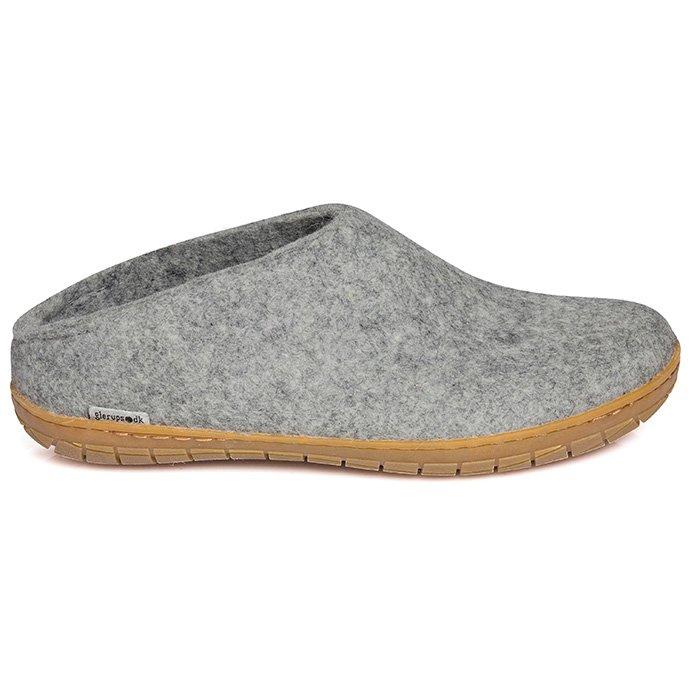 Glerups | Unisex Wool Rubber Sole Slip-On Slippers, Grey, Size 36