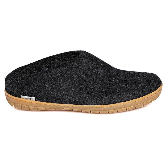 Glerups | Unisex Wool Rubber Sole Slip-On Slippers, Black, Size 35